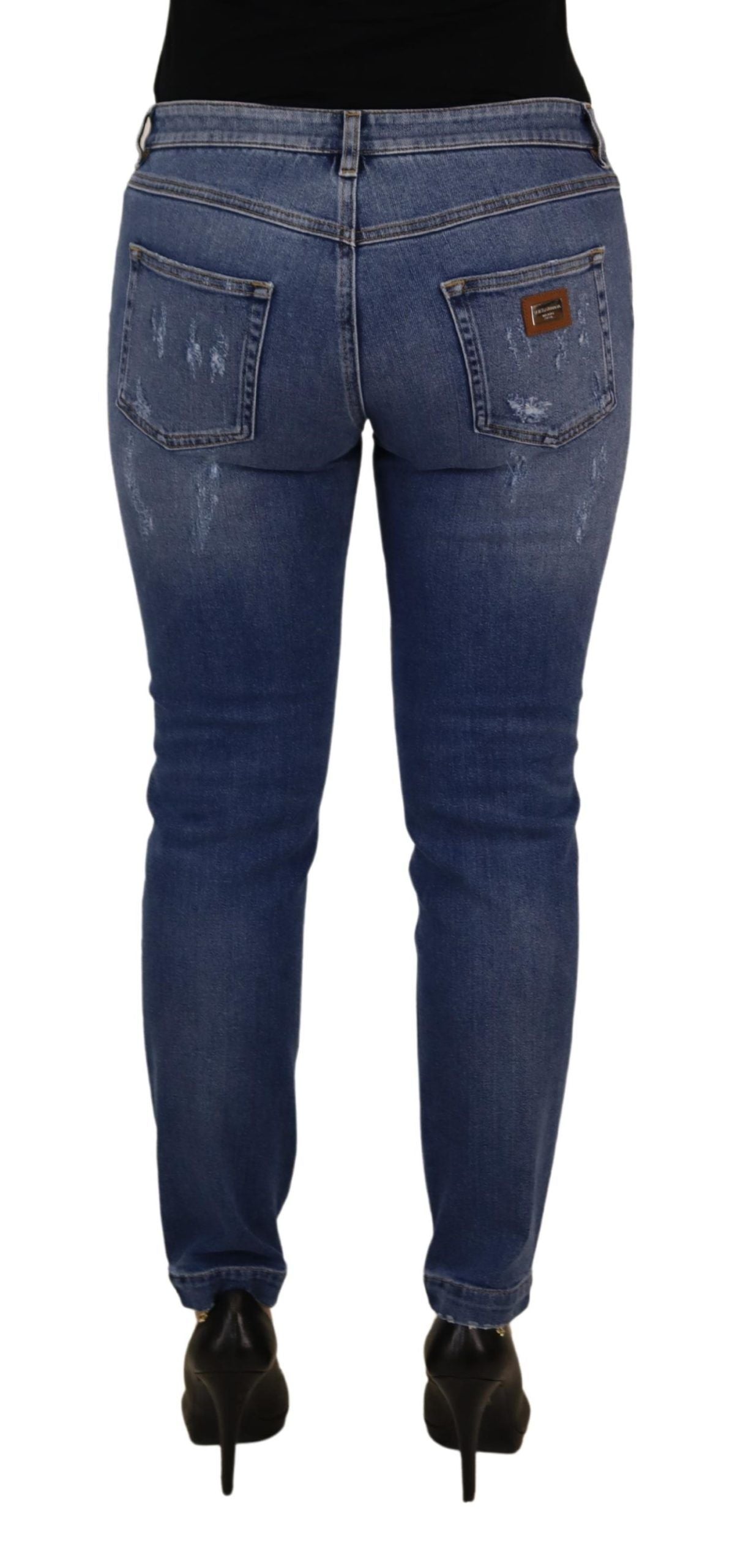Dolce & Gabbana Blue Washed Cotton Low Waist Denim Skinny Jeans-3