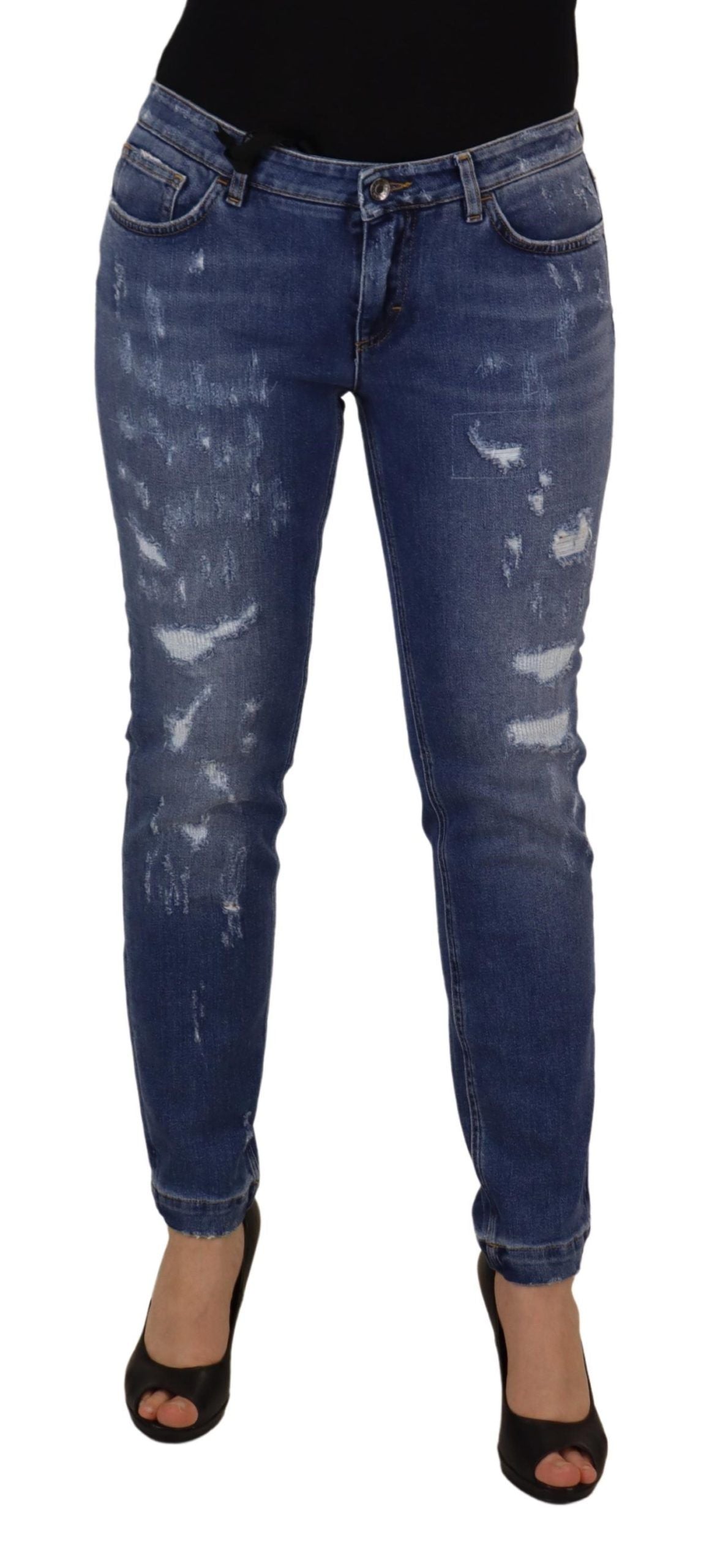Dolce & Gabbana Blue Washed Cotton Low Waist Denim Skinny Jeans-1