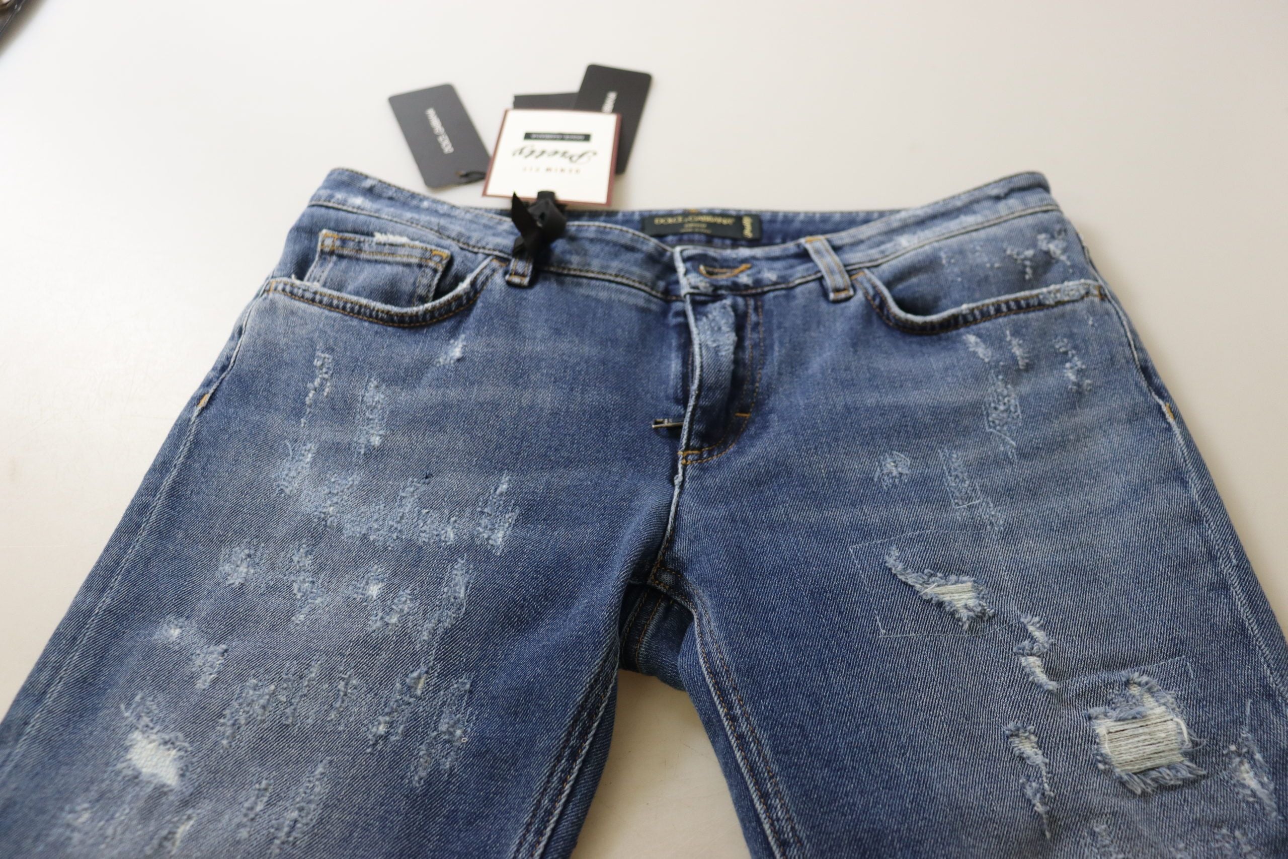Dolce & Gabbana Blue Washed Cotton Low Waist Denim Skinny Jeans-5