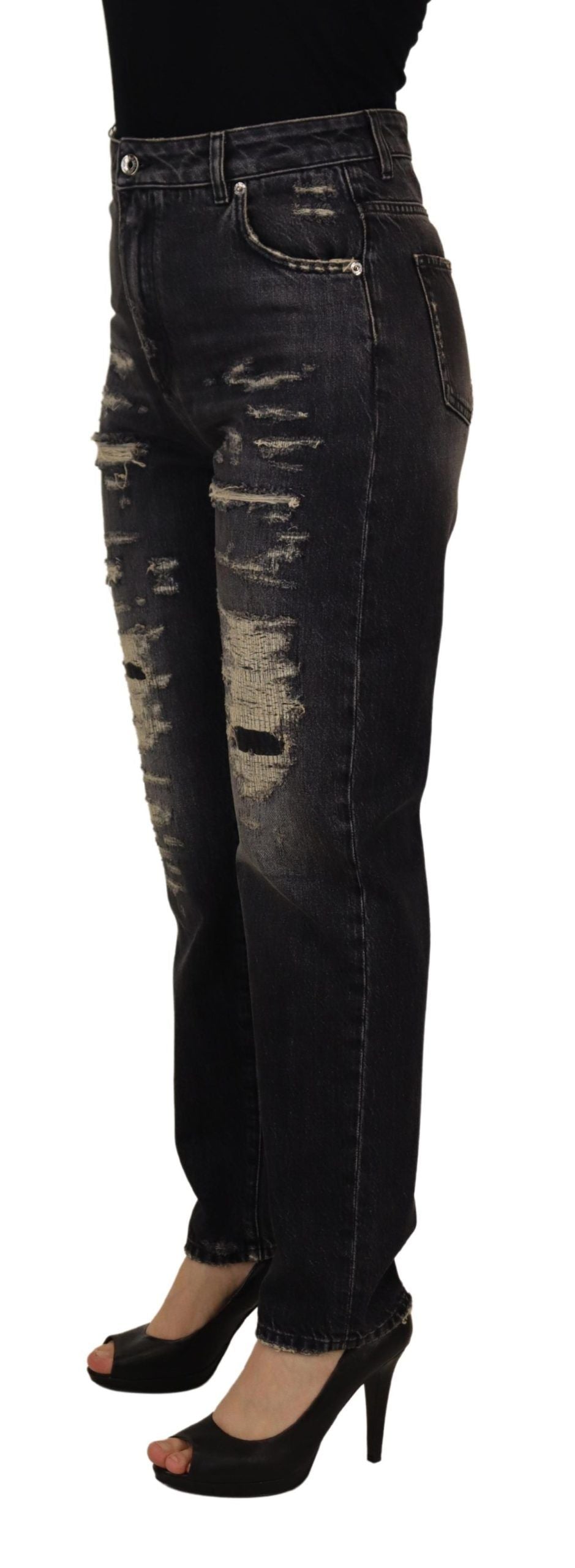 Vaqueros de cintura alta negros descoloridos y rotos de Dolce & Gabbana-2
