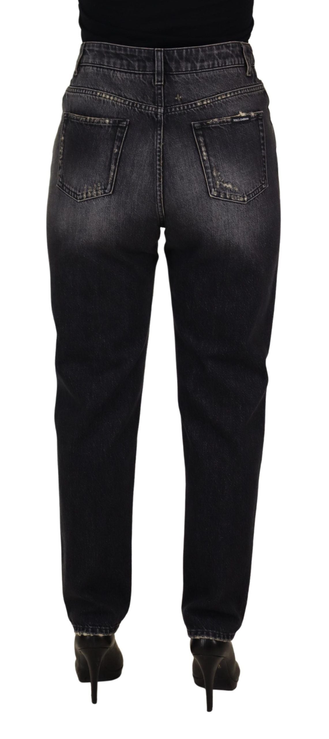 Vaqueros de cintura alta negros descoloridos y rotos de Dolce & Gabbana-3