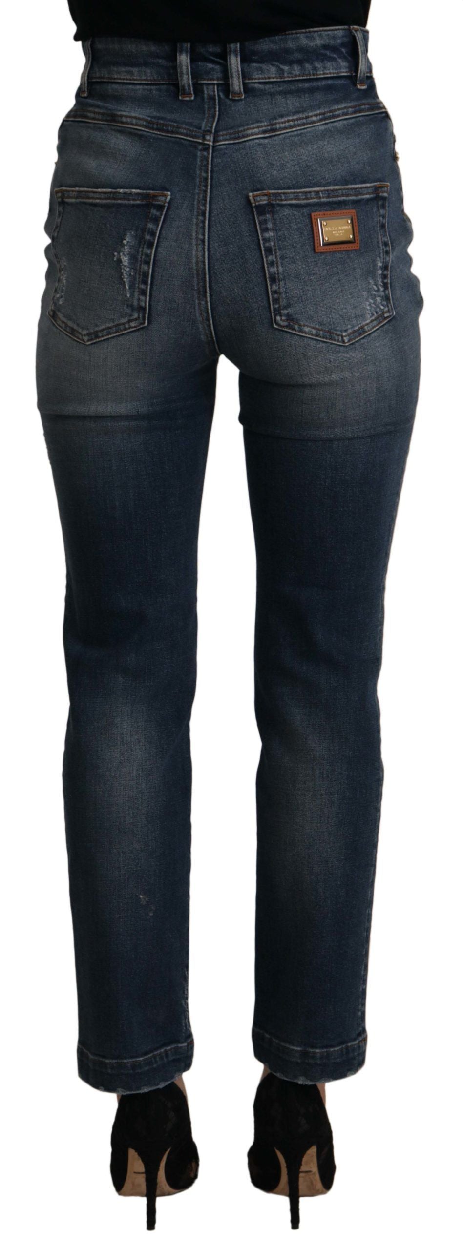 Dolce & Gabbana Blue Denim Trousers with Crystal Embellishment Jeans-2