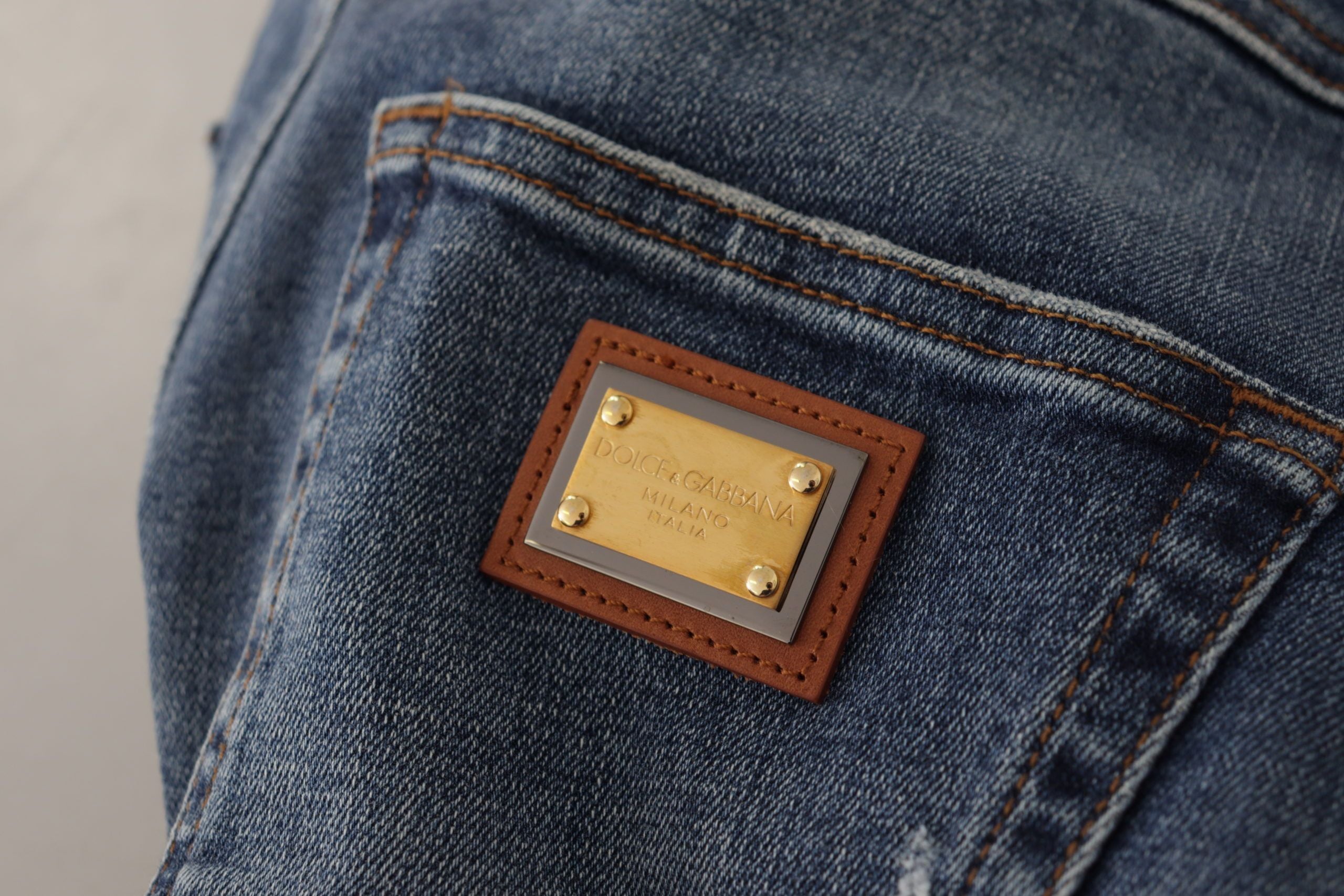 Dolce & Gabbana Blue Denim Trousers with Crystal Embellishment Jeans-5
