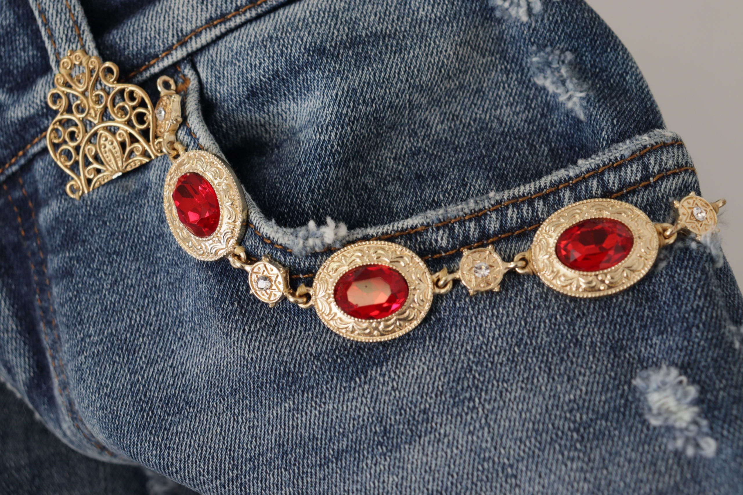 Dolce & Gabbana Blue Denim Trousers with Crystal Embellishment Jeans-6