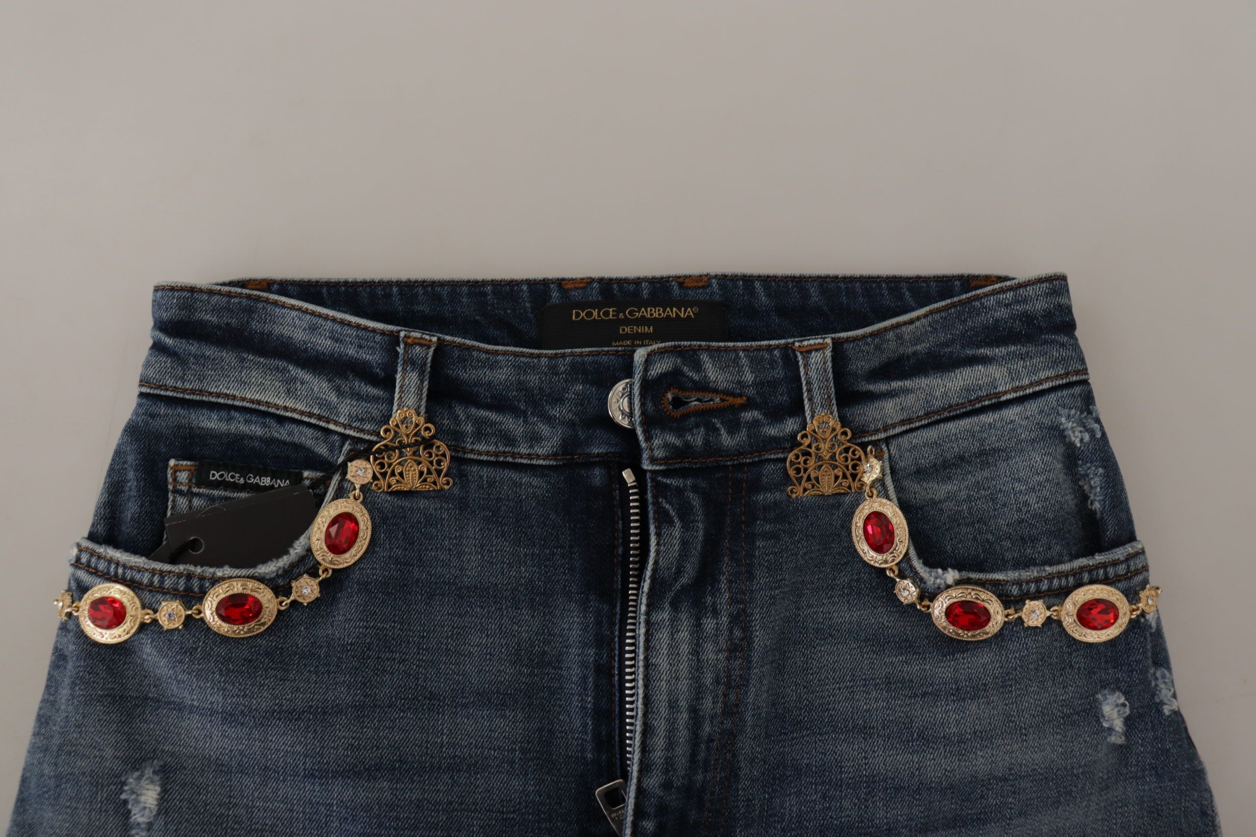 Dolce & Gabbana Blue Denim Trousers with Crystal Embellishment Jeans-7