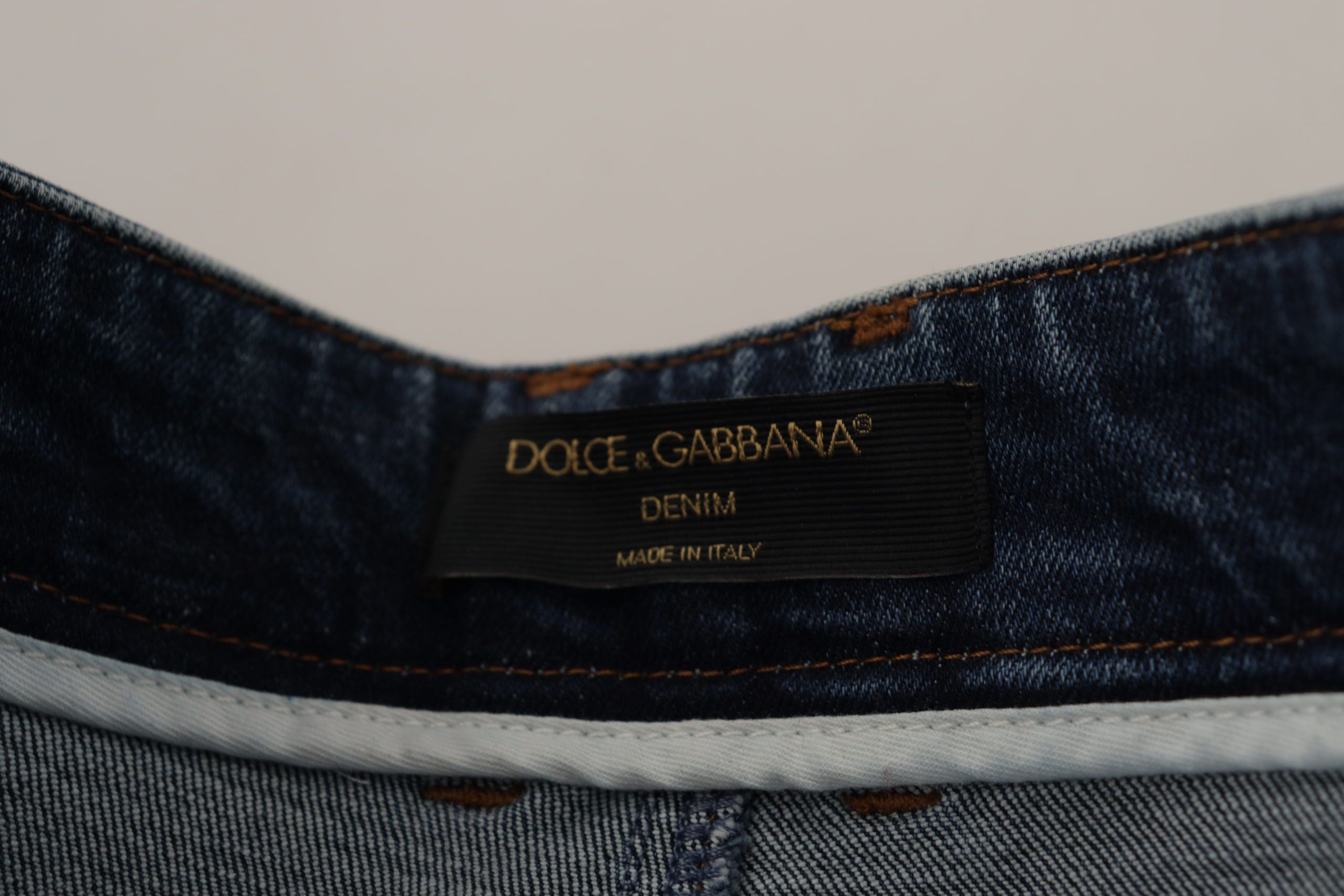 Dolce & Gabbana Blue Denim Trousers with Crystal Embellishment Jeans-8