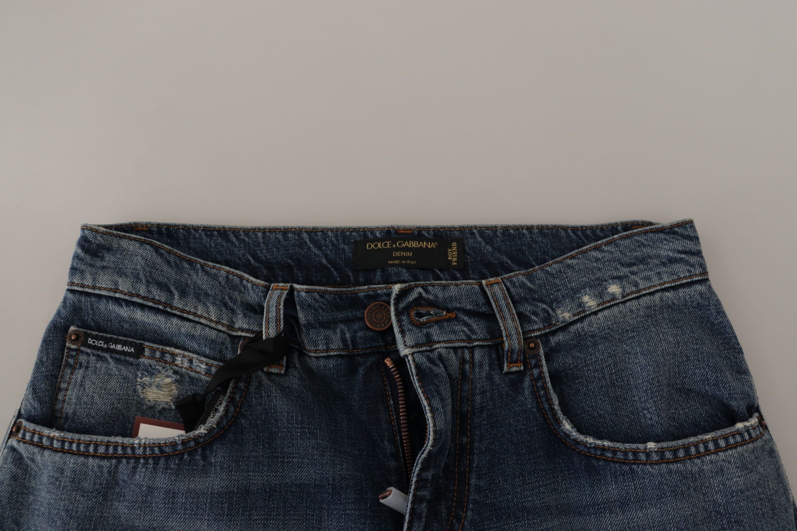Dolce & Gabbana Blaue Denim Barock Herz Logo Patch Hose Jeans-3