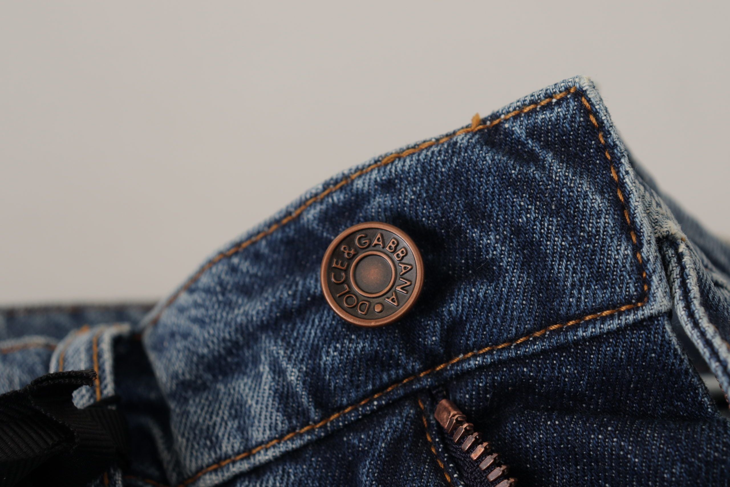 Dolce & Gabbana Blaue Denim Barock Herz Logo Patch Hose Jeans-4
