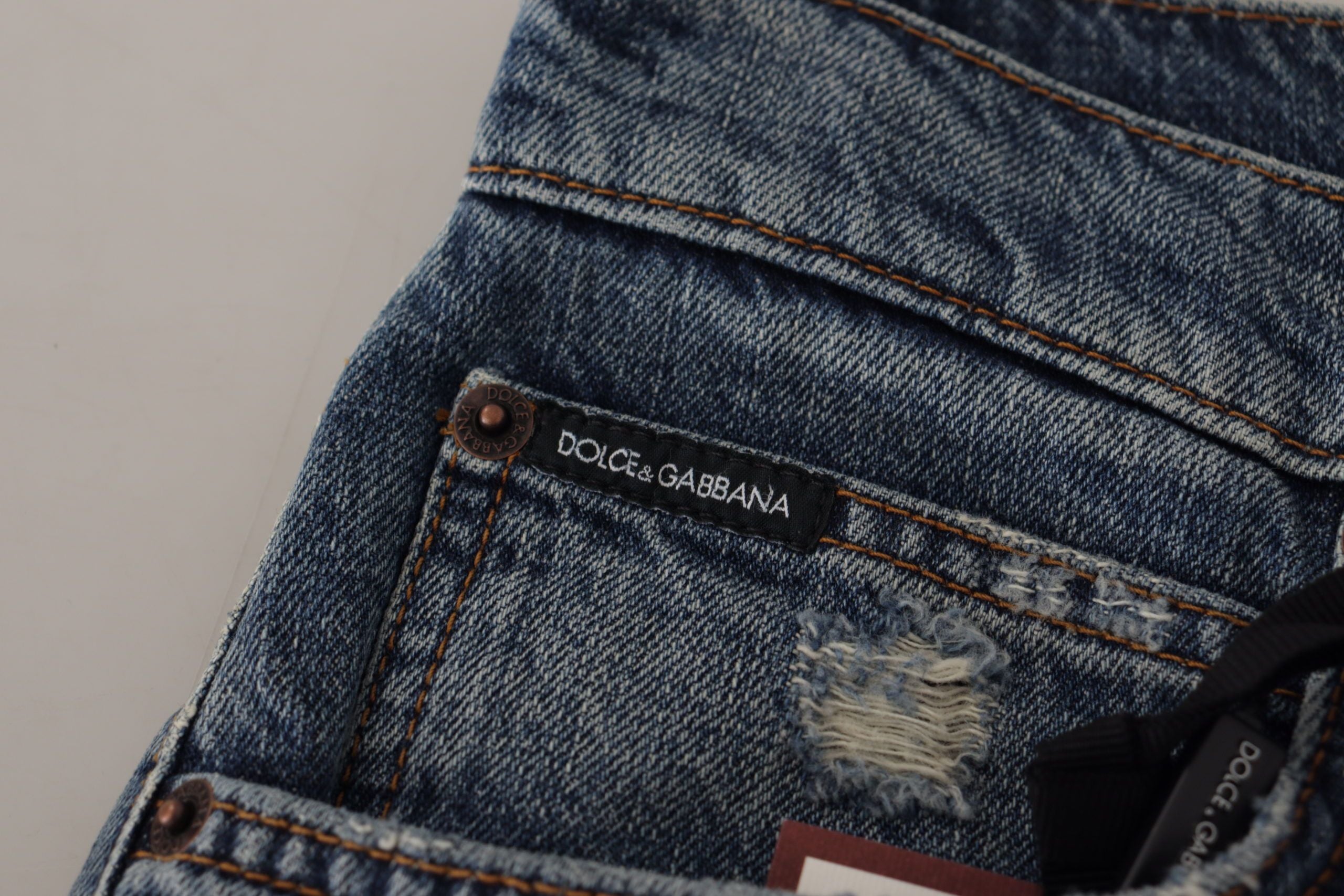 Dolce & Gabbana Blaue Denim Barock Herz Logo Patch Hose Jeans-5