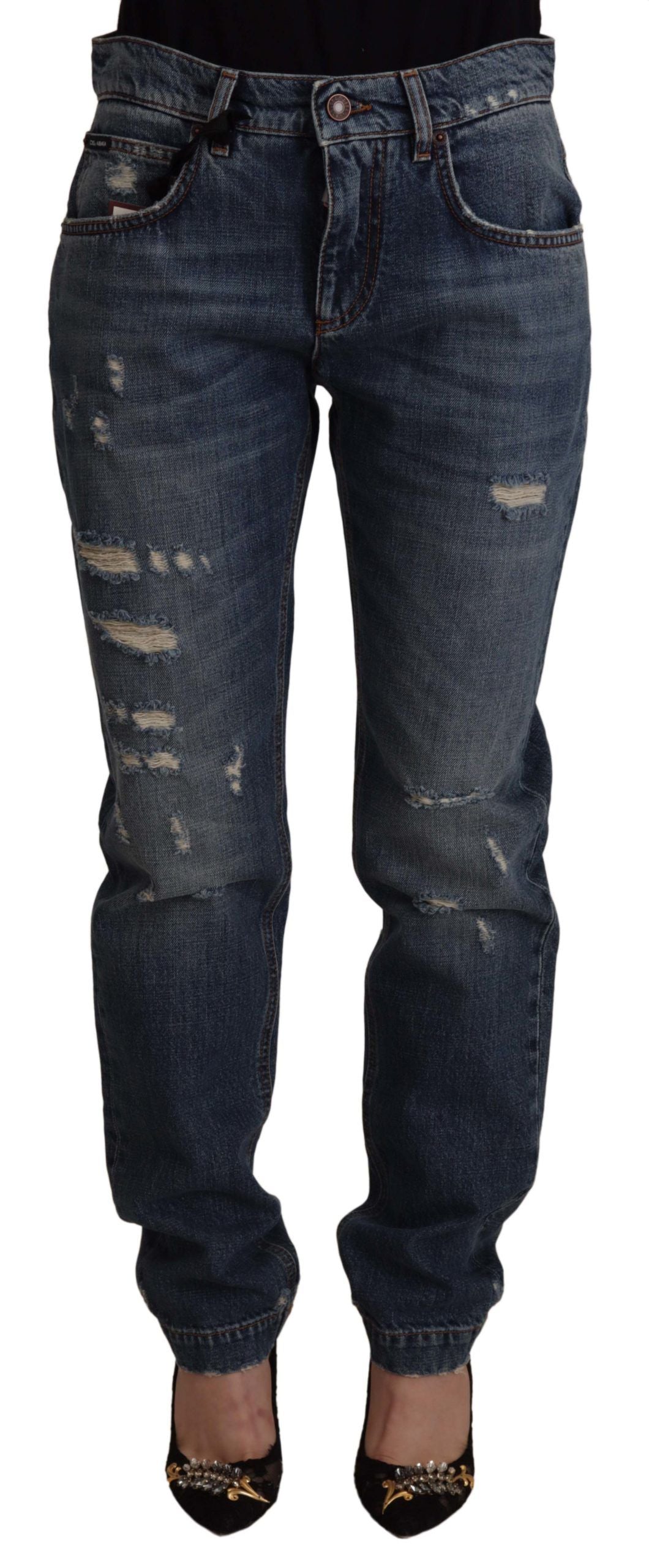 Pantalones vaqueros Dolce & Gabbana con parche de logotipo de corazón barroco en denim azul