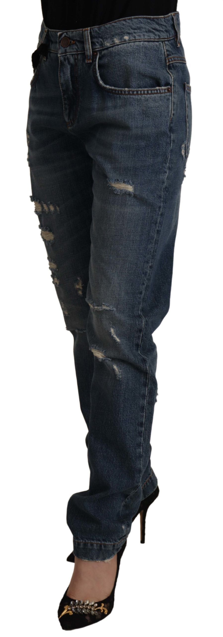 Dolce & Gabbana Blaue Denim Barock Herz Logo Patch Hose Jeans-6