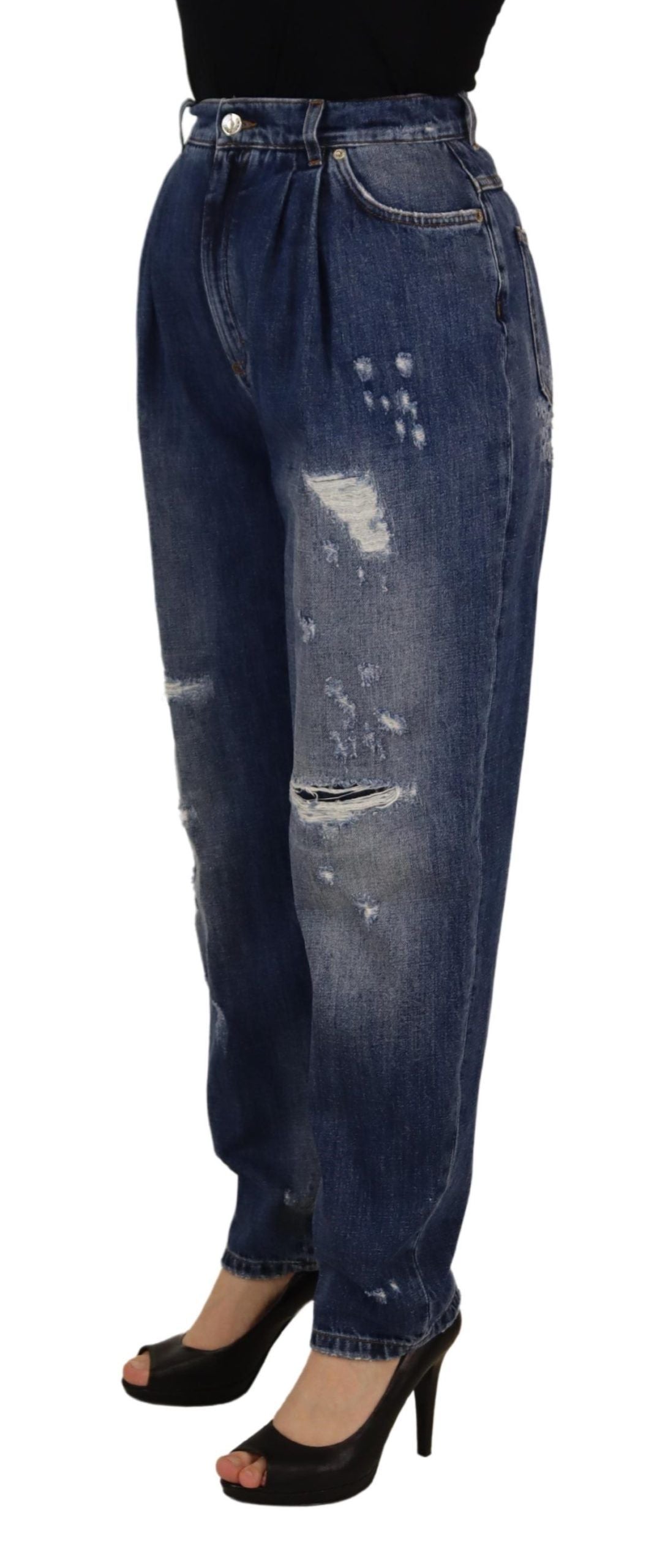 Dolce & Gabbana blue washed high-waisted trousers with a relaxed fit-3