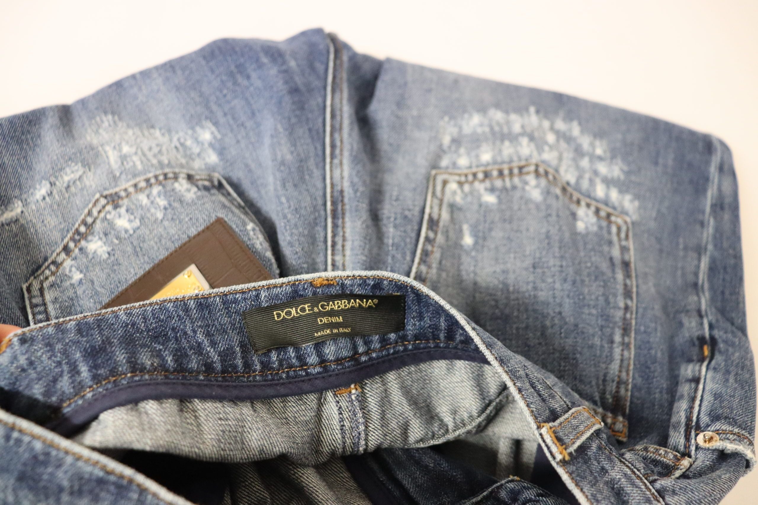 Dolce & Gabbana blue washed high-waisted trousers with a relaxed fit-5