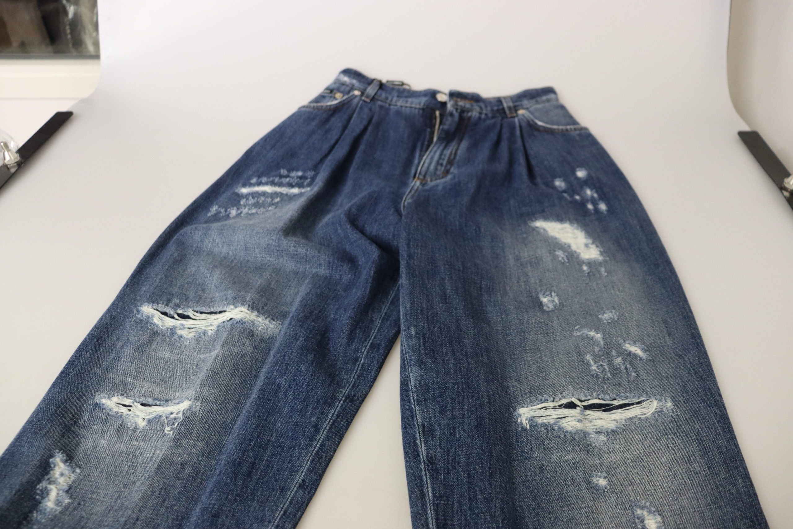 Dolce & Gabbana blue washed high-waisted trousers with a relaxed fit-6
