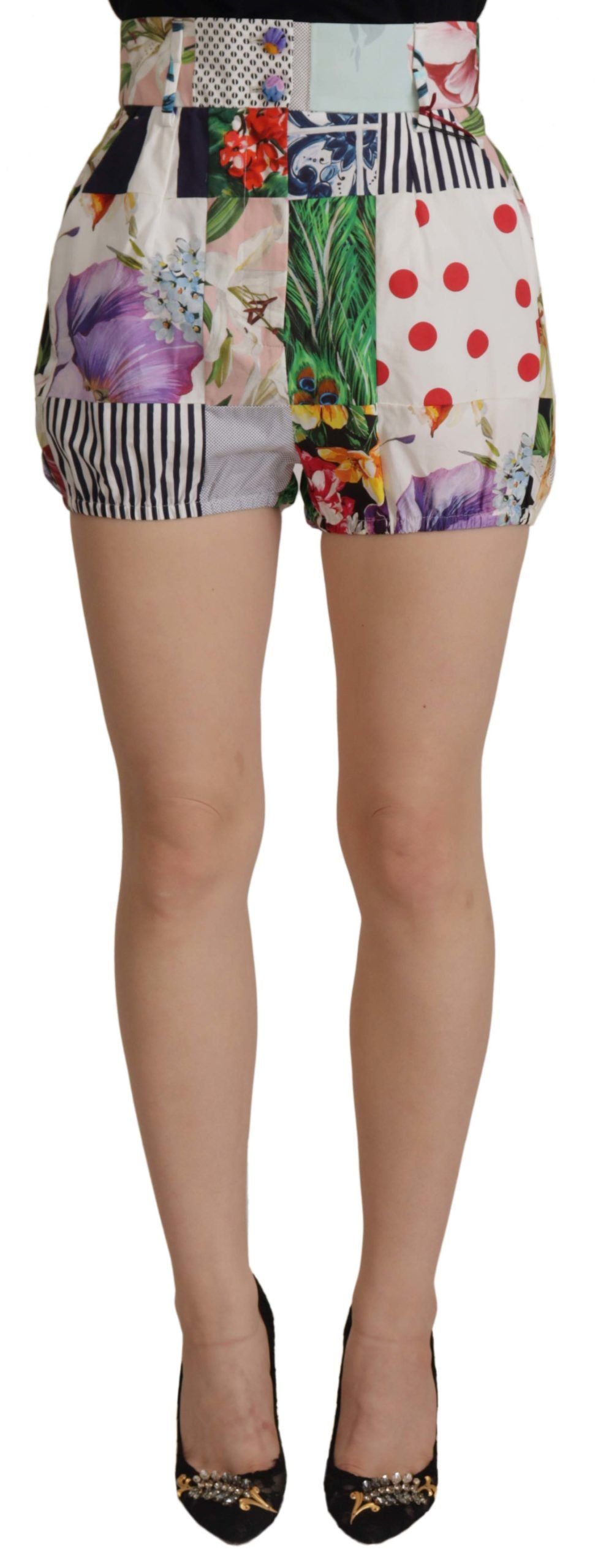 Dolce & Gabbana Multicolor Patchwork High-Waisted Cotton Shorts