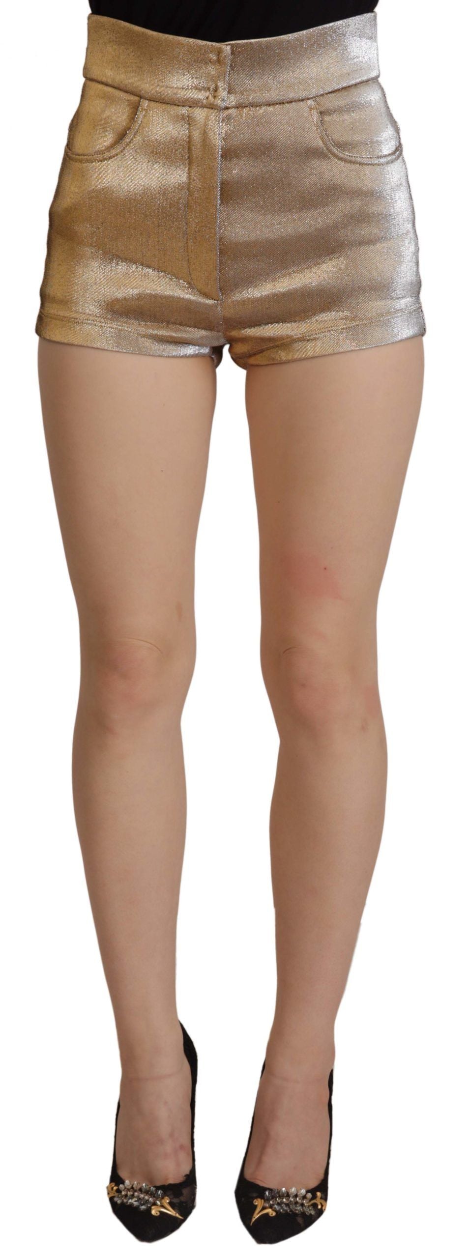 Dolce & Gabbana gold-colored, glittery hot shorts in a cotton blend-1