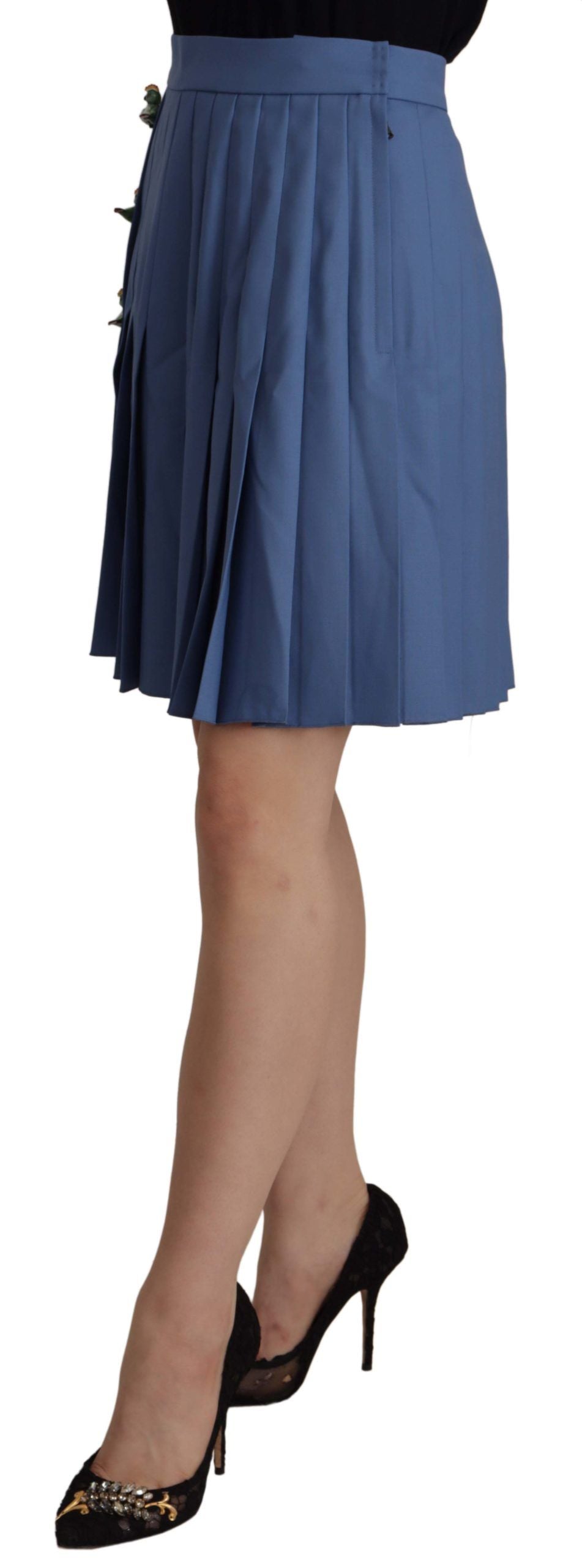 Dolce & Gabbana Blue embellished pleated wool mini skirt-2
