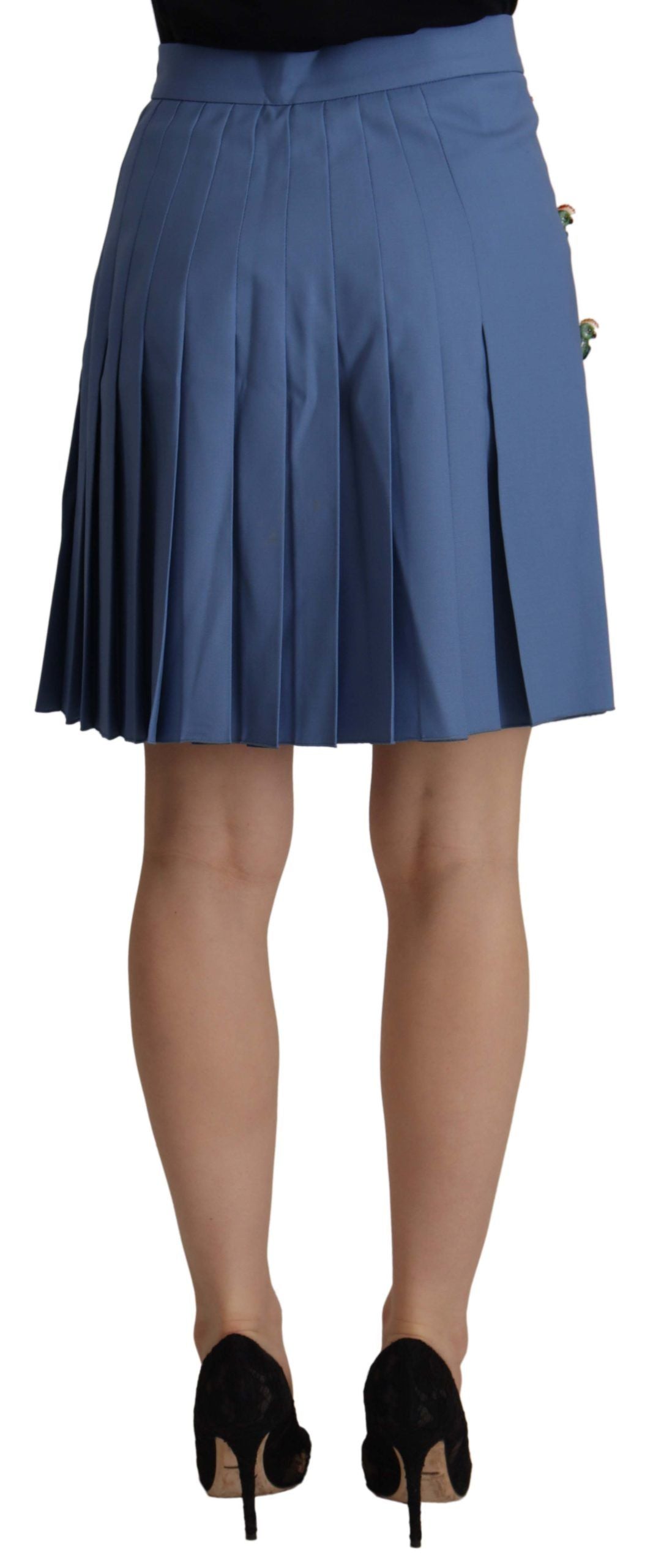 Dolce & Gabbana Blue embellished pleated wool mini skirt-3