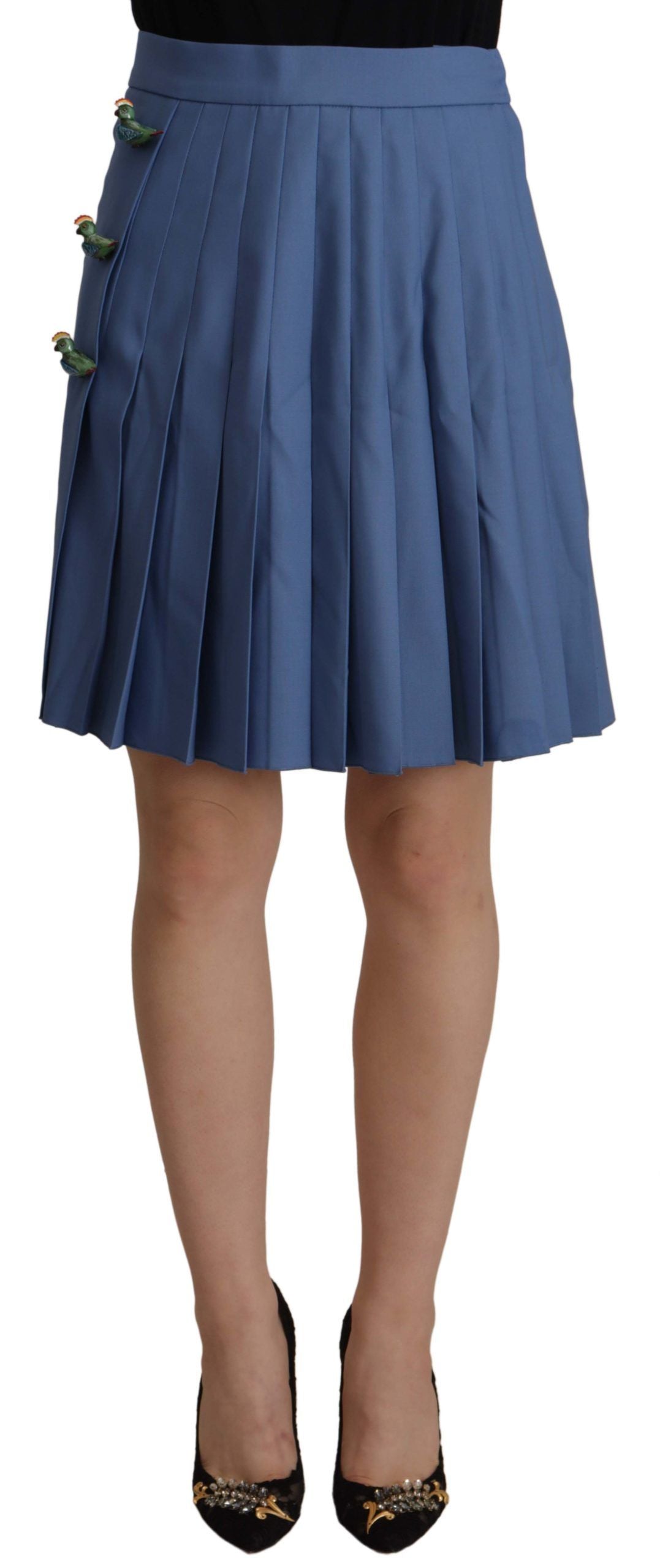 Dolce & Gabbana Blue embellished pleated wool mini skirt
