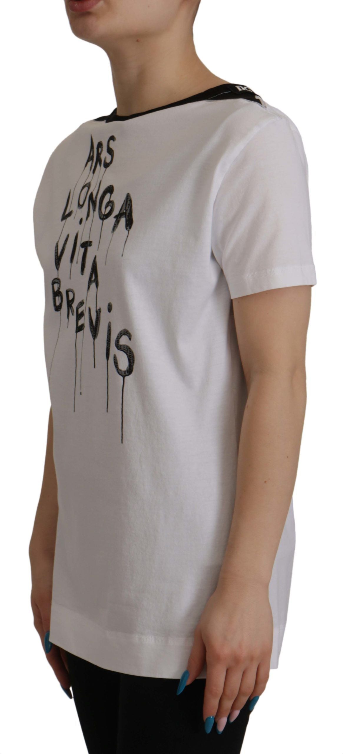 Dolce & Gabbana white cotton T-shirt with round neck and slogan-4