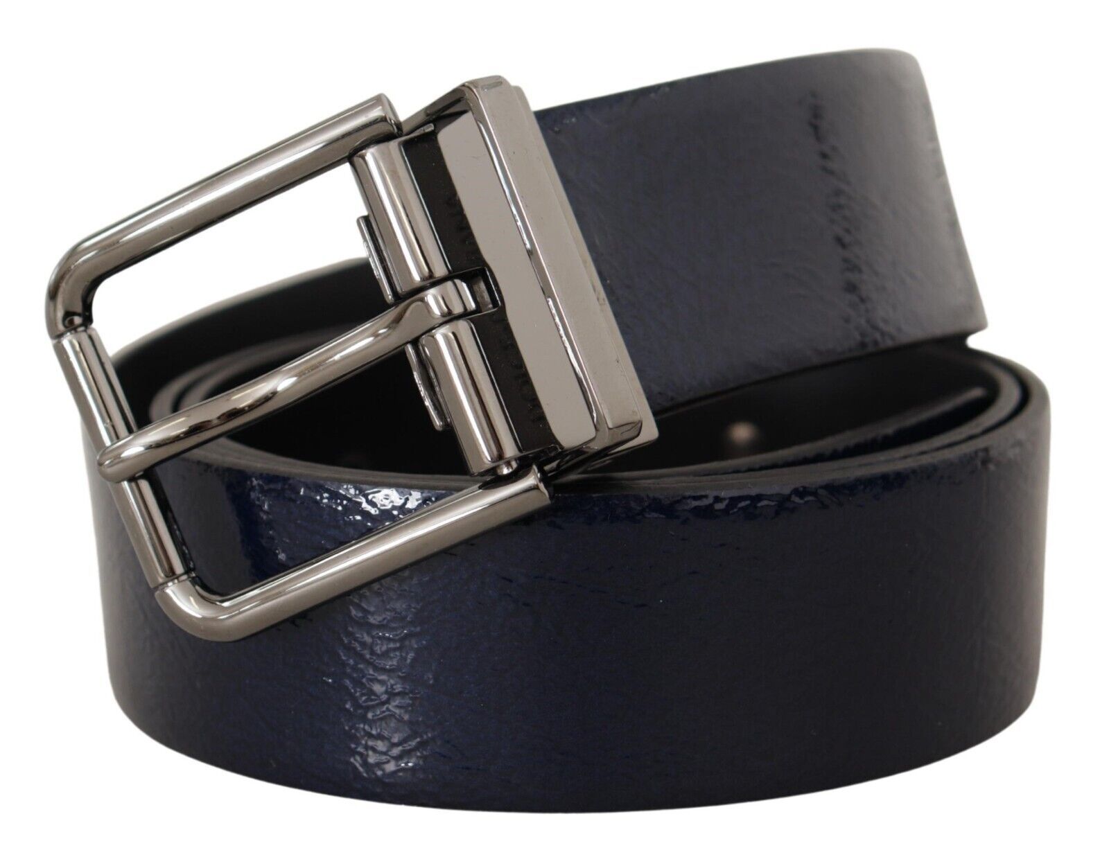 Dolce & Gabbana Blue Patent Leather Vernice Silver Logo Buckle Belt-2