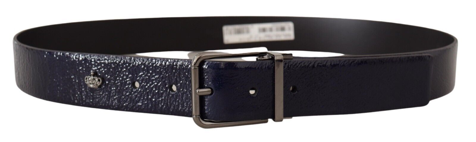 Dolce & Gabbana Blue Patent Leather Vernice Silver Logo Buckle Belt-3