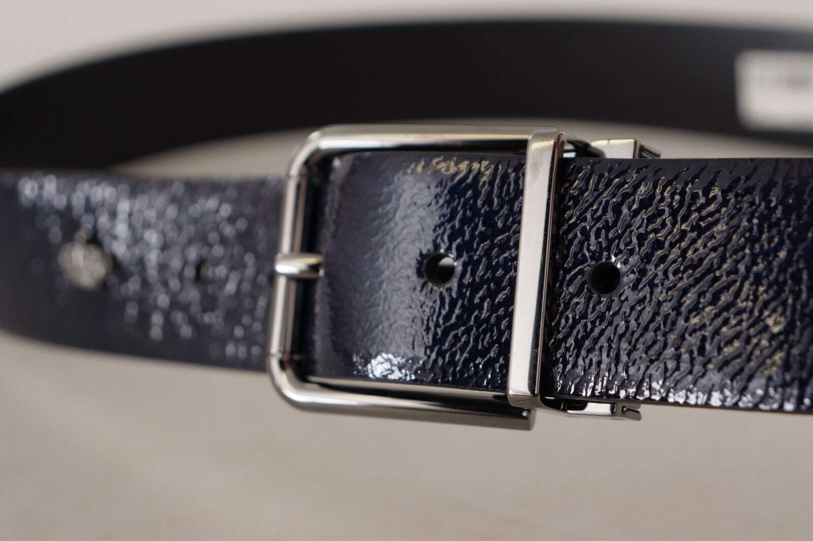 Dolce & Gabbana Blue Patent Leather Vernice Silver Logo Buckle Belt-4