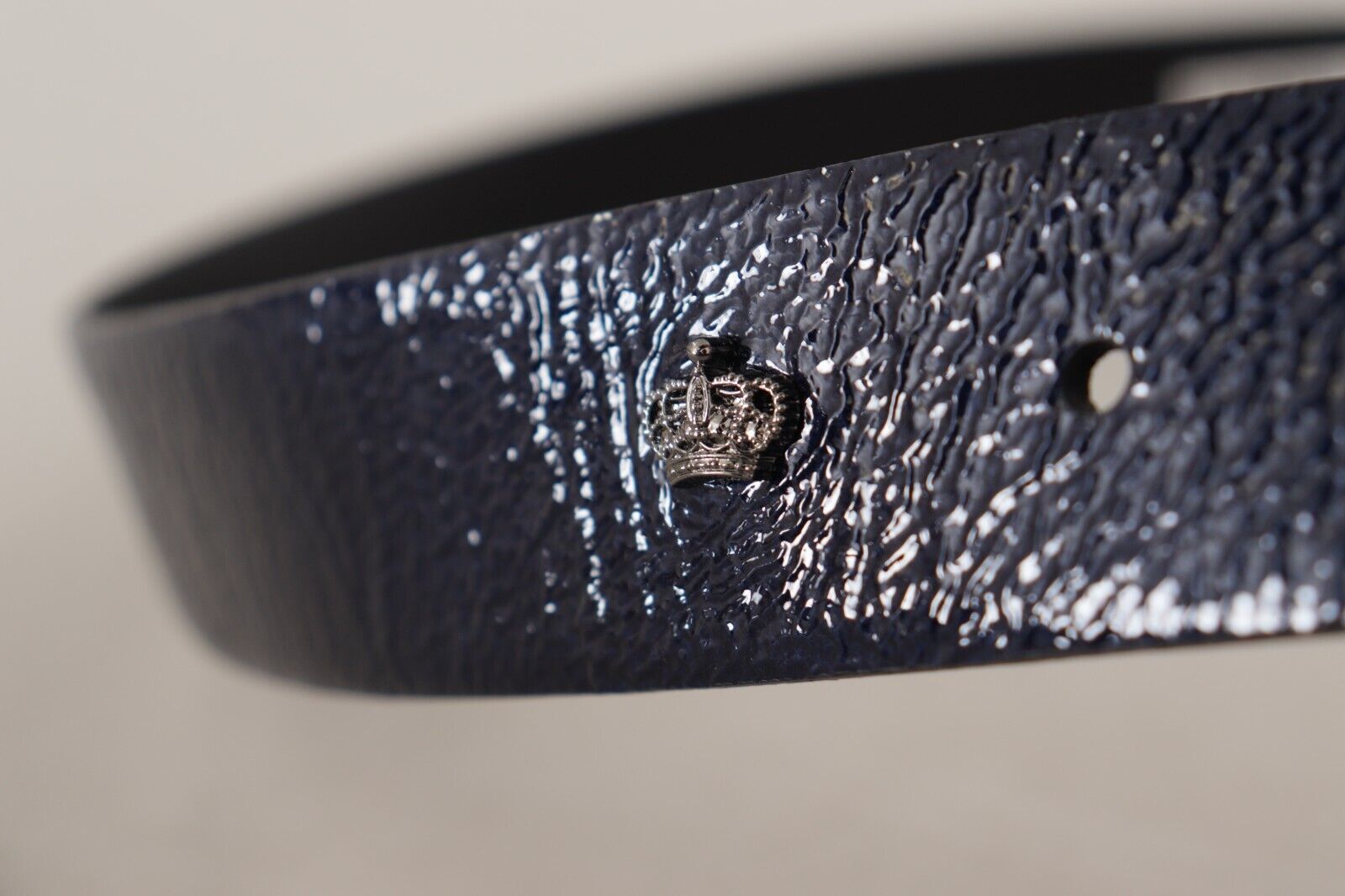 Dolce & Gabbana Blue Patent Leather Vernice Silver Logo Buckle Belt-5