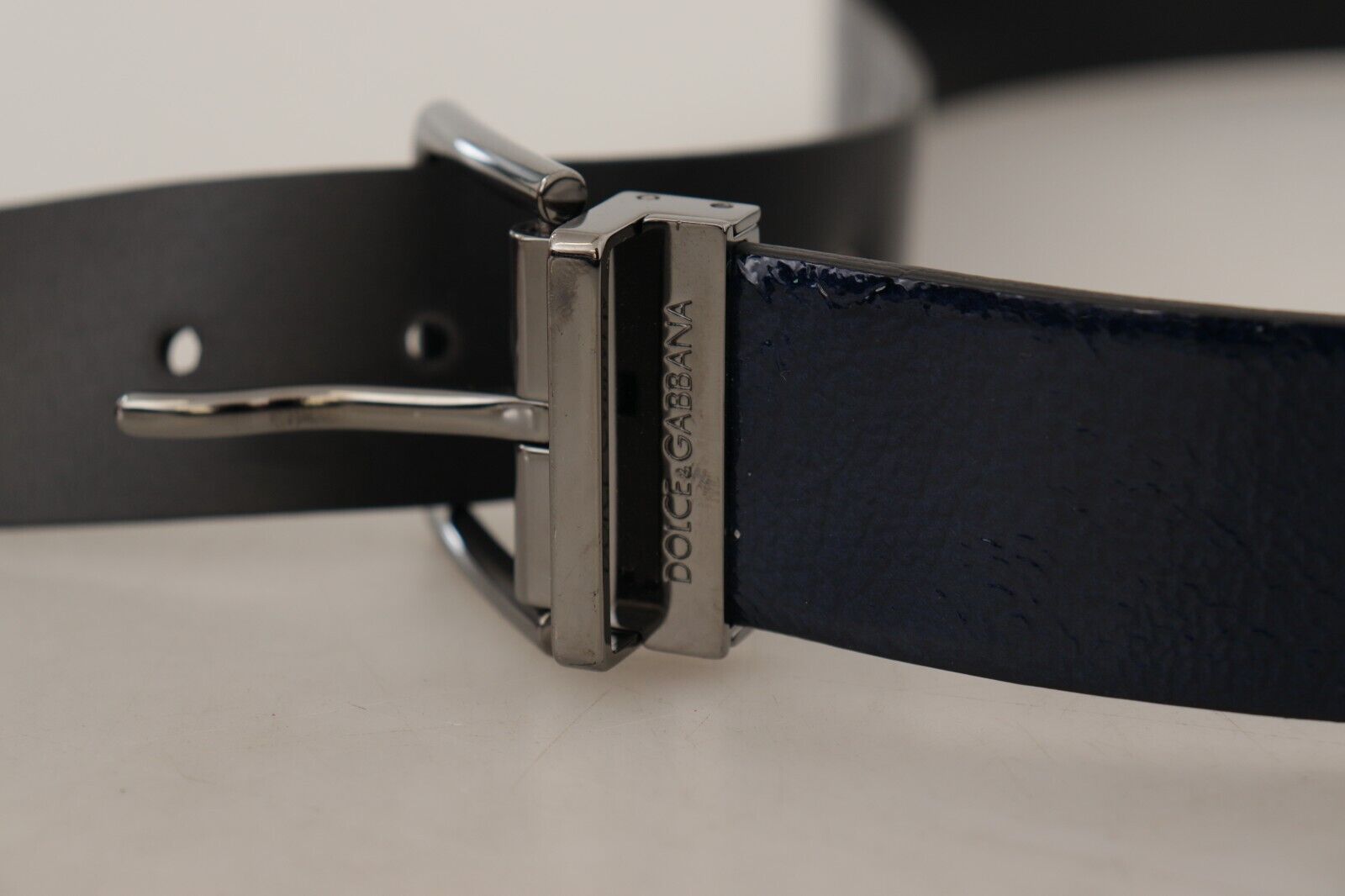 Dolce & Gabbana Blue Patent Leather Vernice Silver Logo Buckle Belt-7