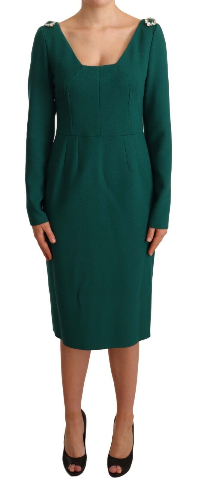 Dolce & Gabbana green stretch crepe midi dress with crystal