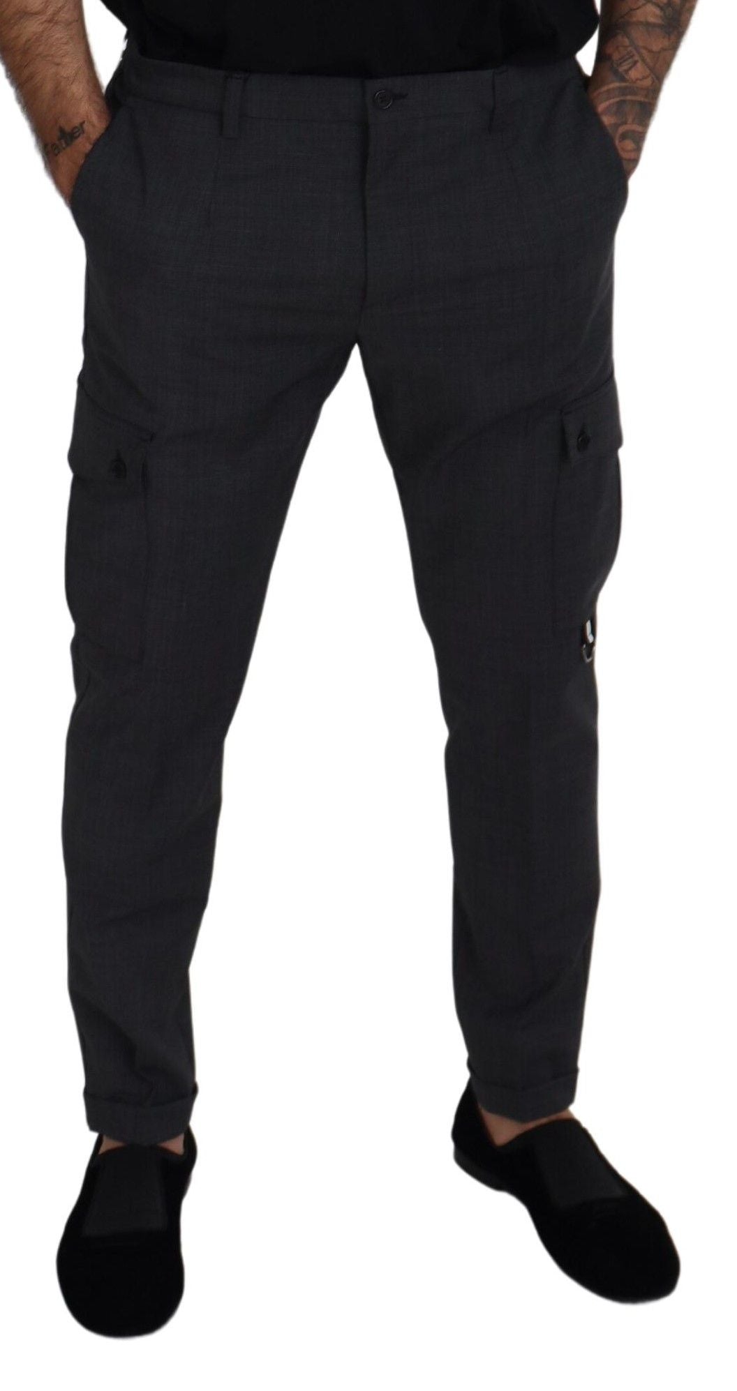 Dolce & Gabbana Grey Check Cargo Stretch Trousers-3