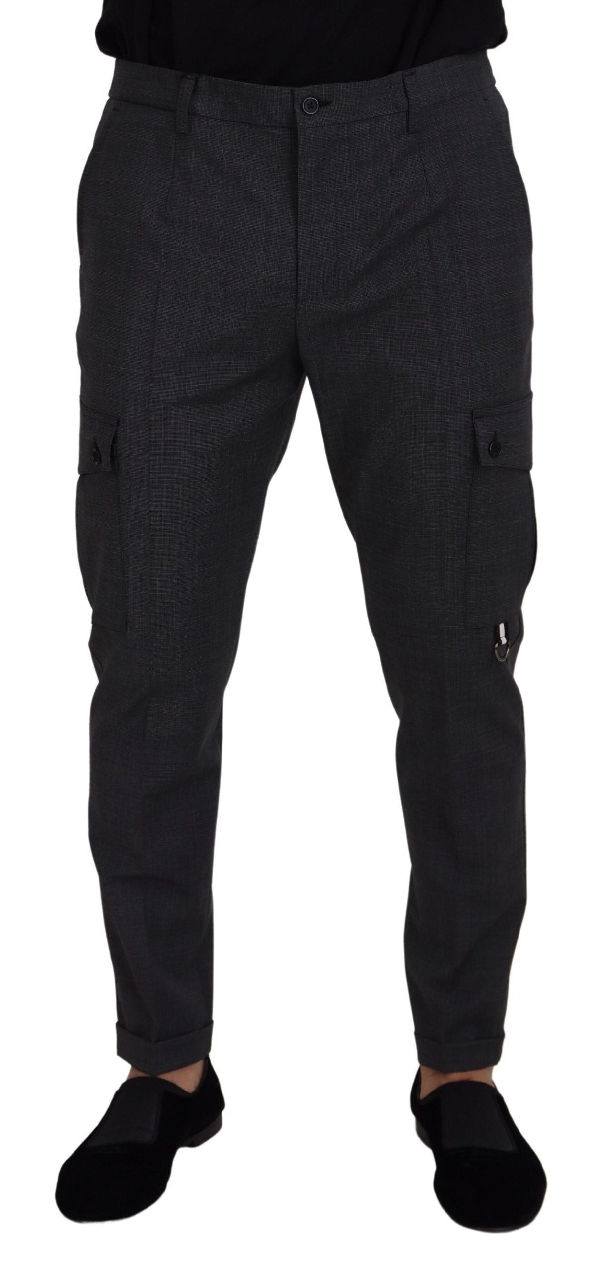 Dolce & Gabbana Grey Check Cargo Stretch Trousers