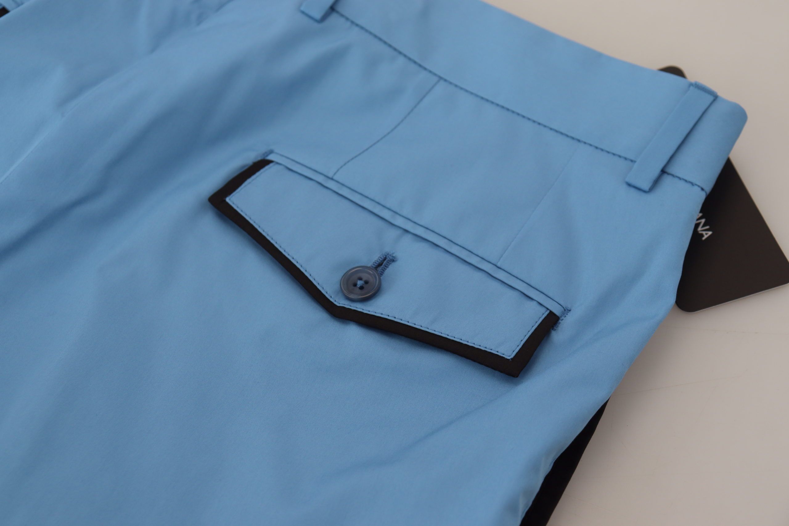Dolce & Gabbana Blue Cotton-Silk Chino Trousers-6