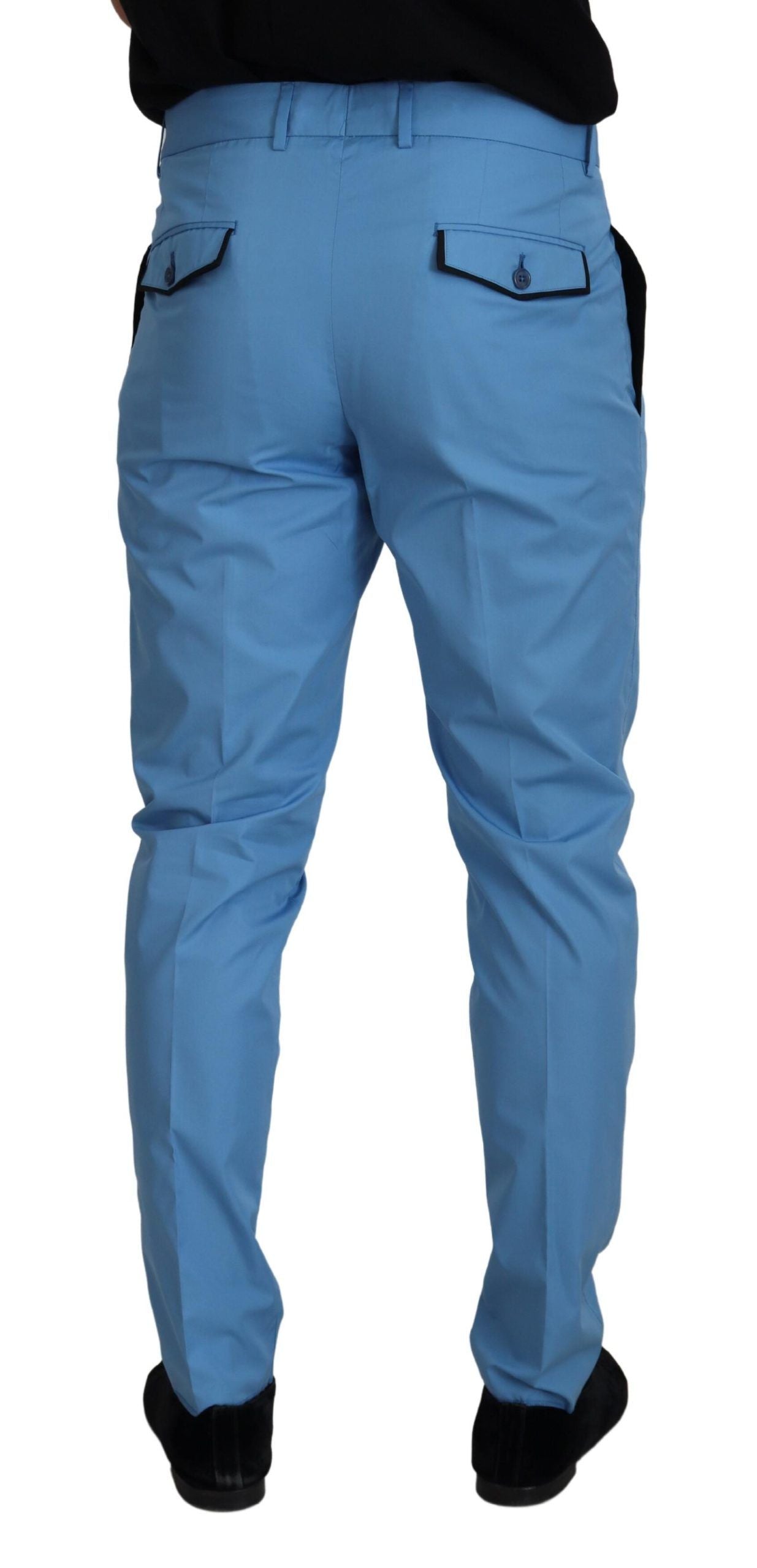 Dolce & Gabbana Blue Cotton-Silk Chino Trousers-2
