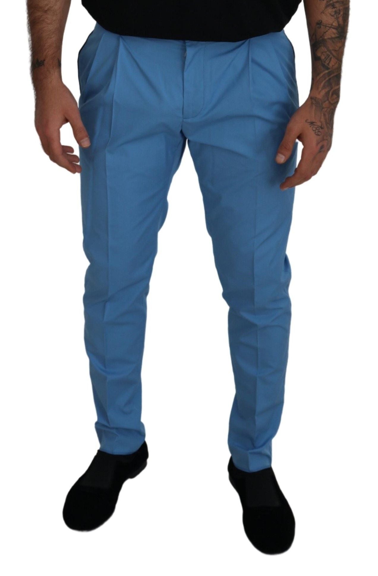 Dolce & Gabbana Blue Cotton-Silk Chino Trousers-3