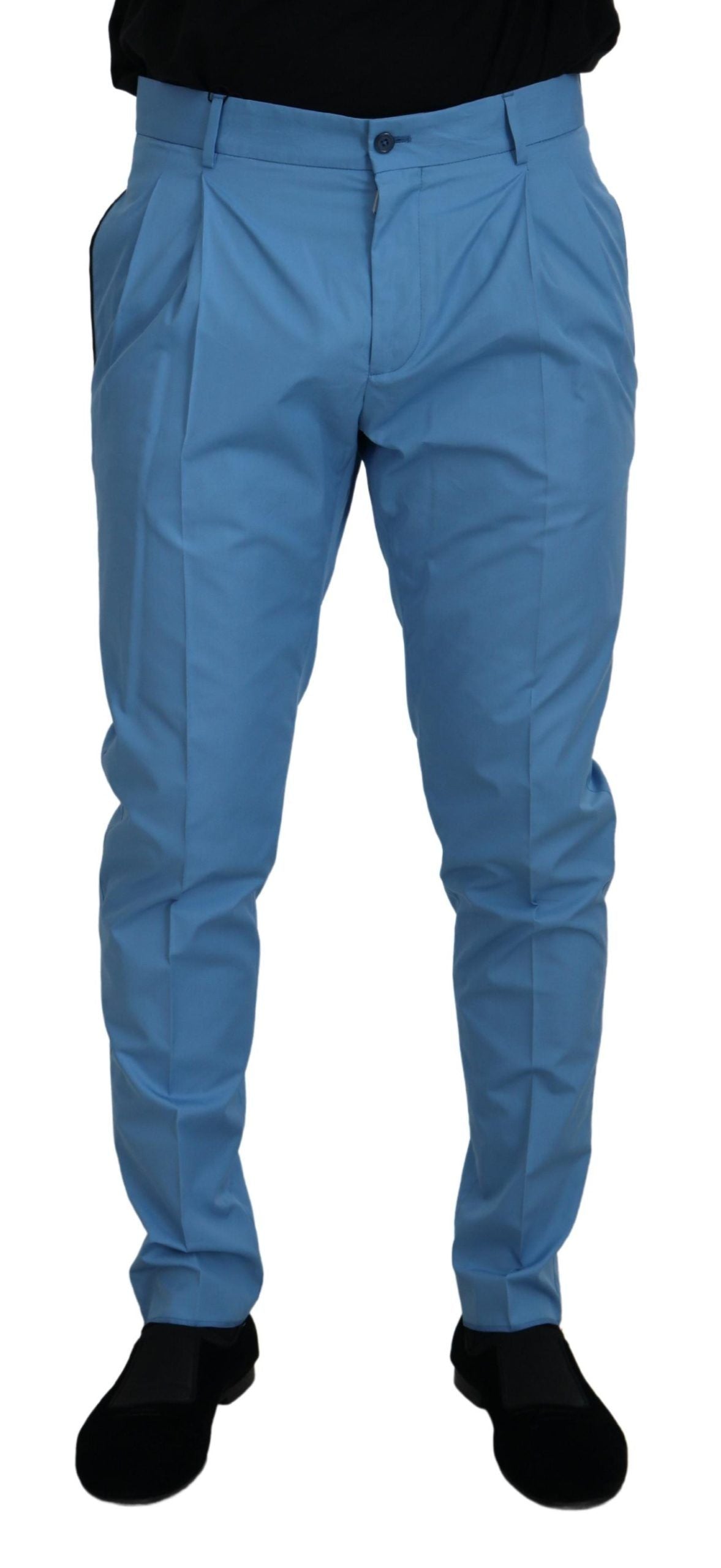 Dolce & Gabbana Blue Cotton-Silk Chino Trousers