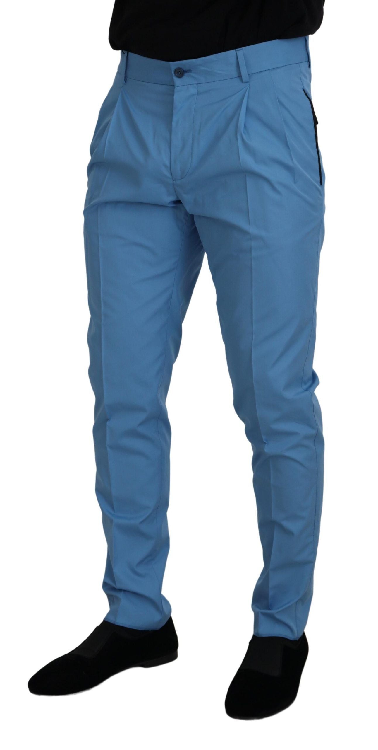 Dolce & Gabbana Blue Cotton-Silk Chino Trousers-4