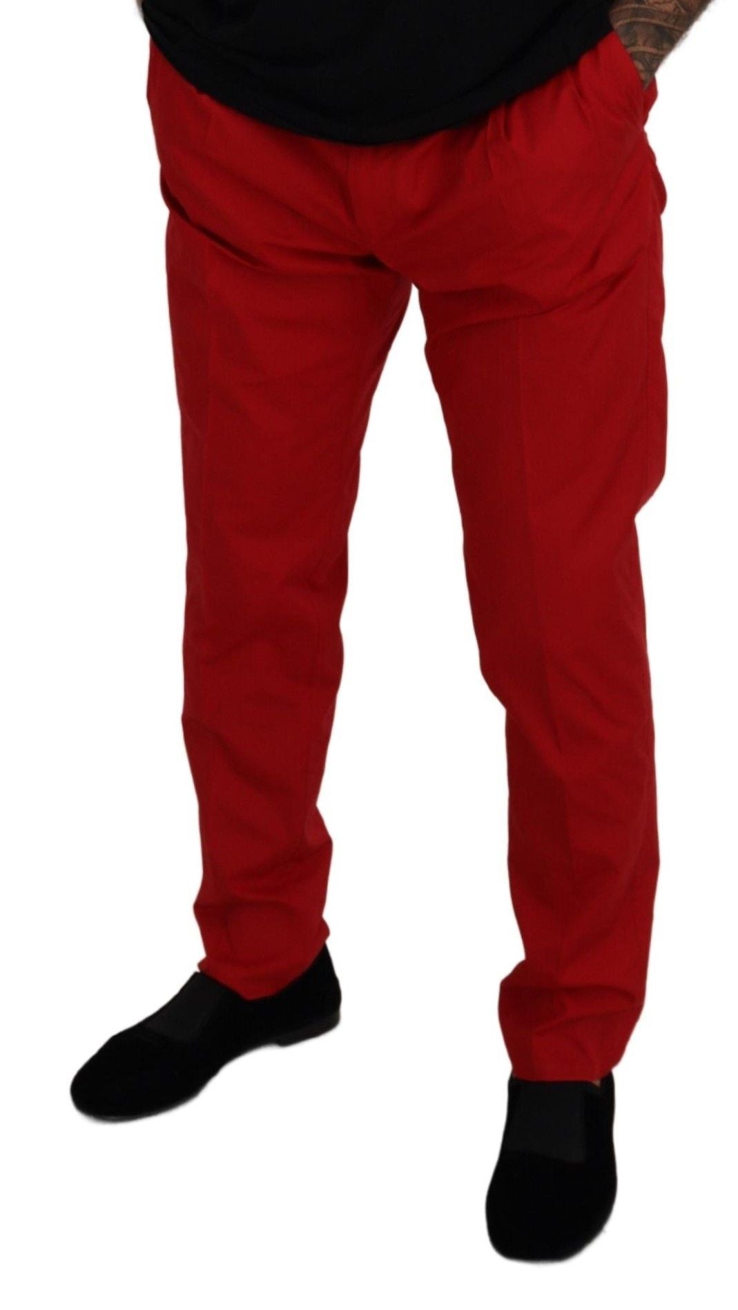 Dolce & Gabbana Red Cotton Slim Fit Chino Trousers-3