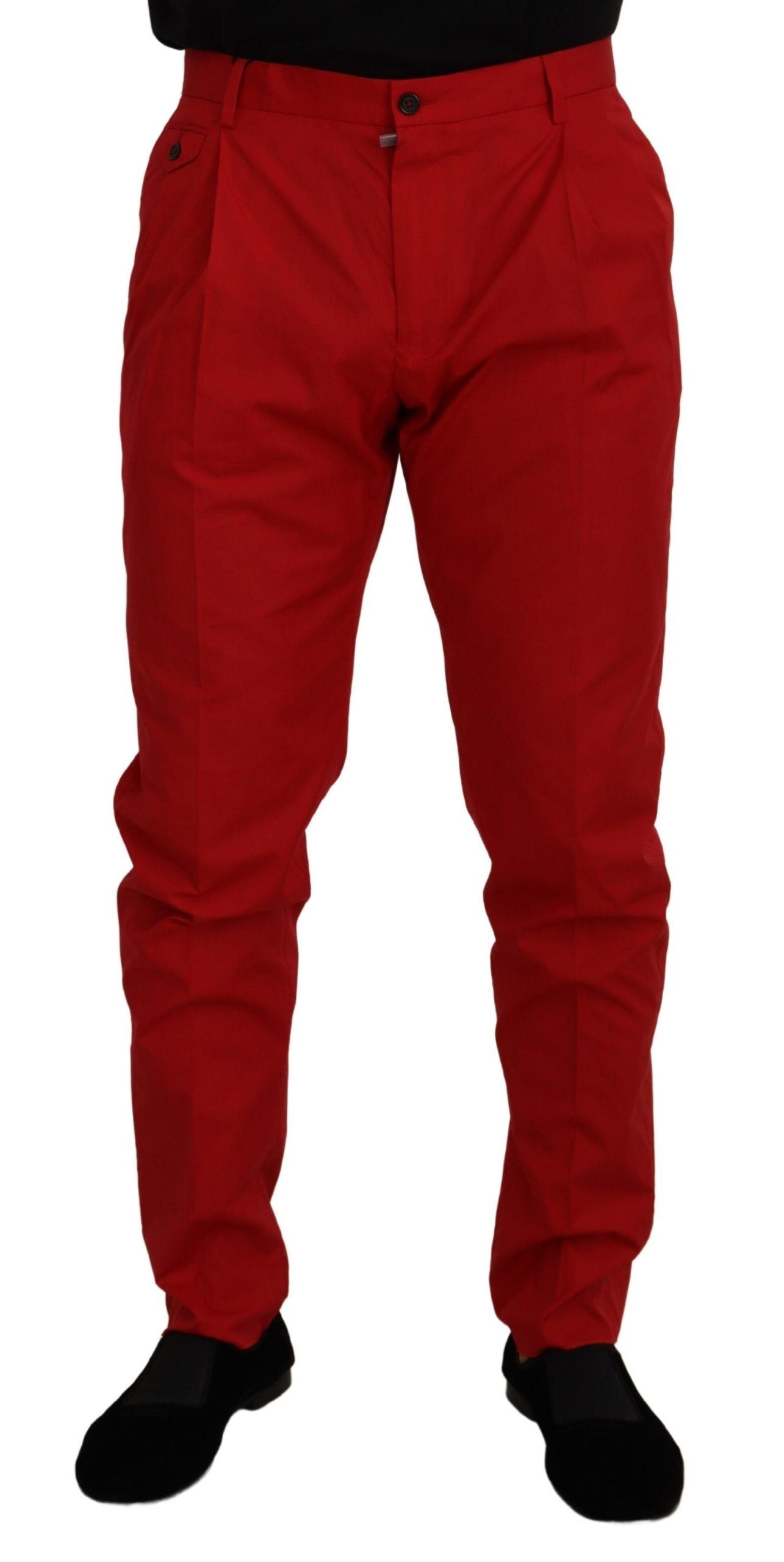 Dolce & Gabbana Red Cotton Slim Fit Chino Trousers-1