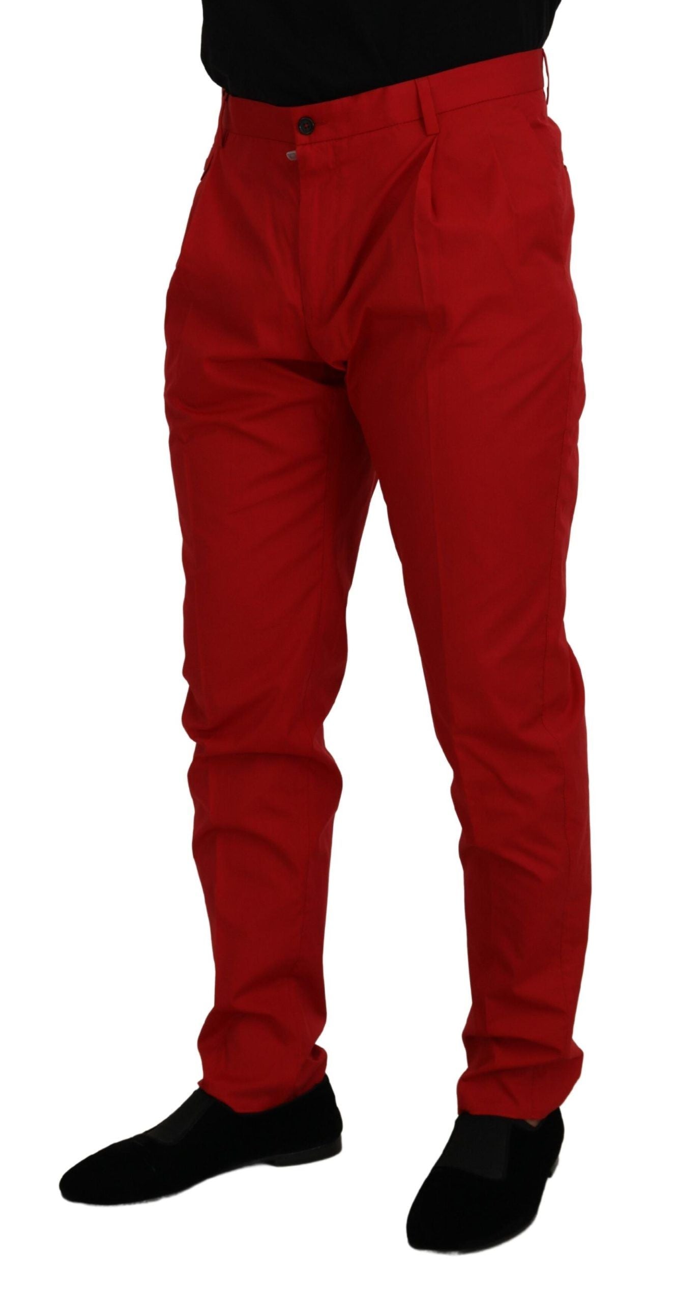 Dolce & Gabbana Red Cotton Slim Fit Chino Trousers-4