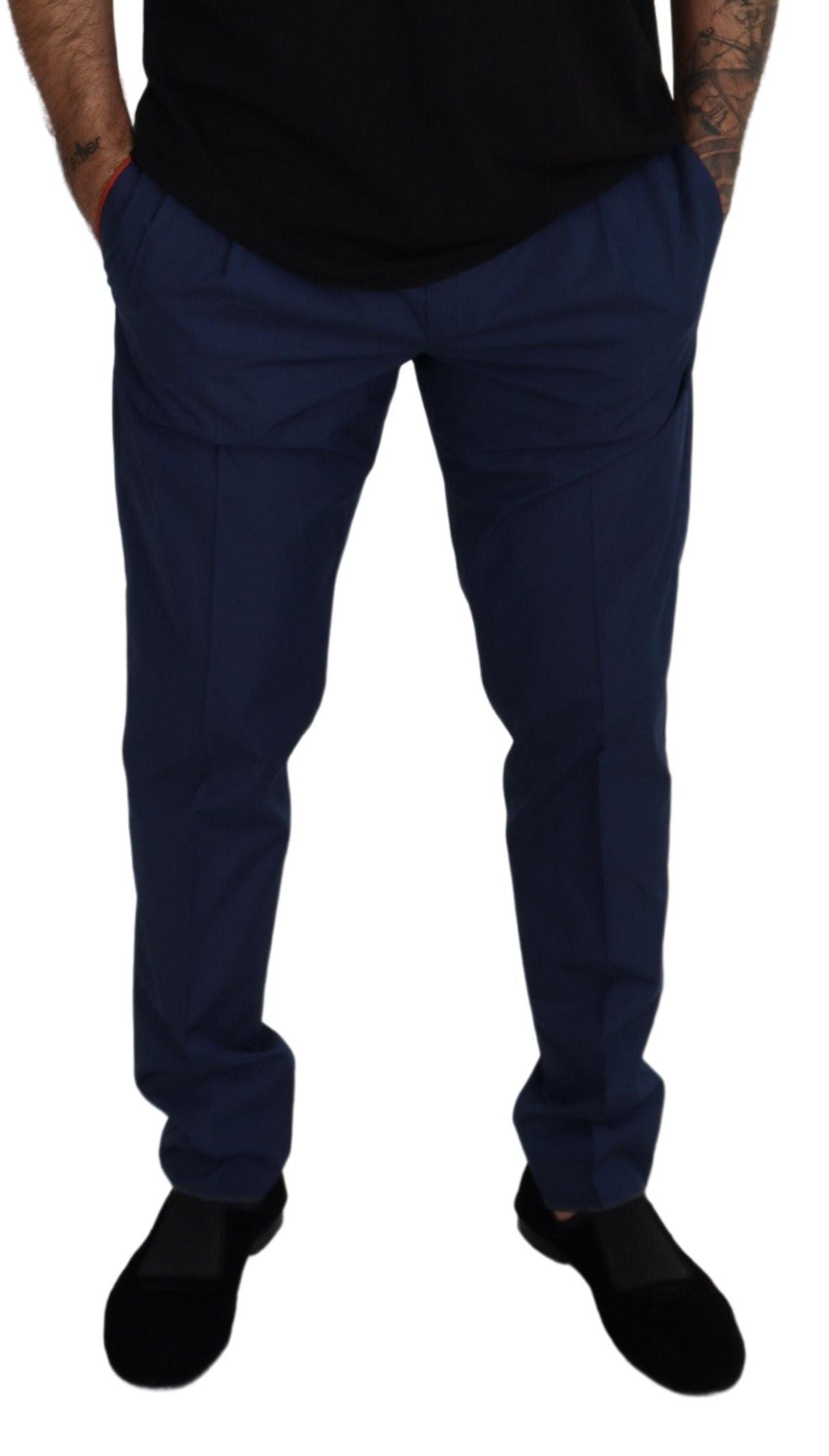 Dolce & Gabbana Blue Cotton-Silk Chino Trousers-3