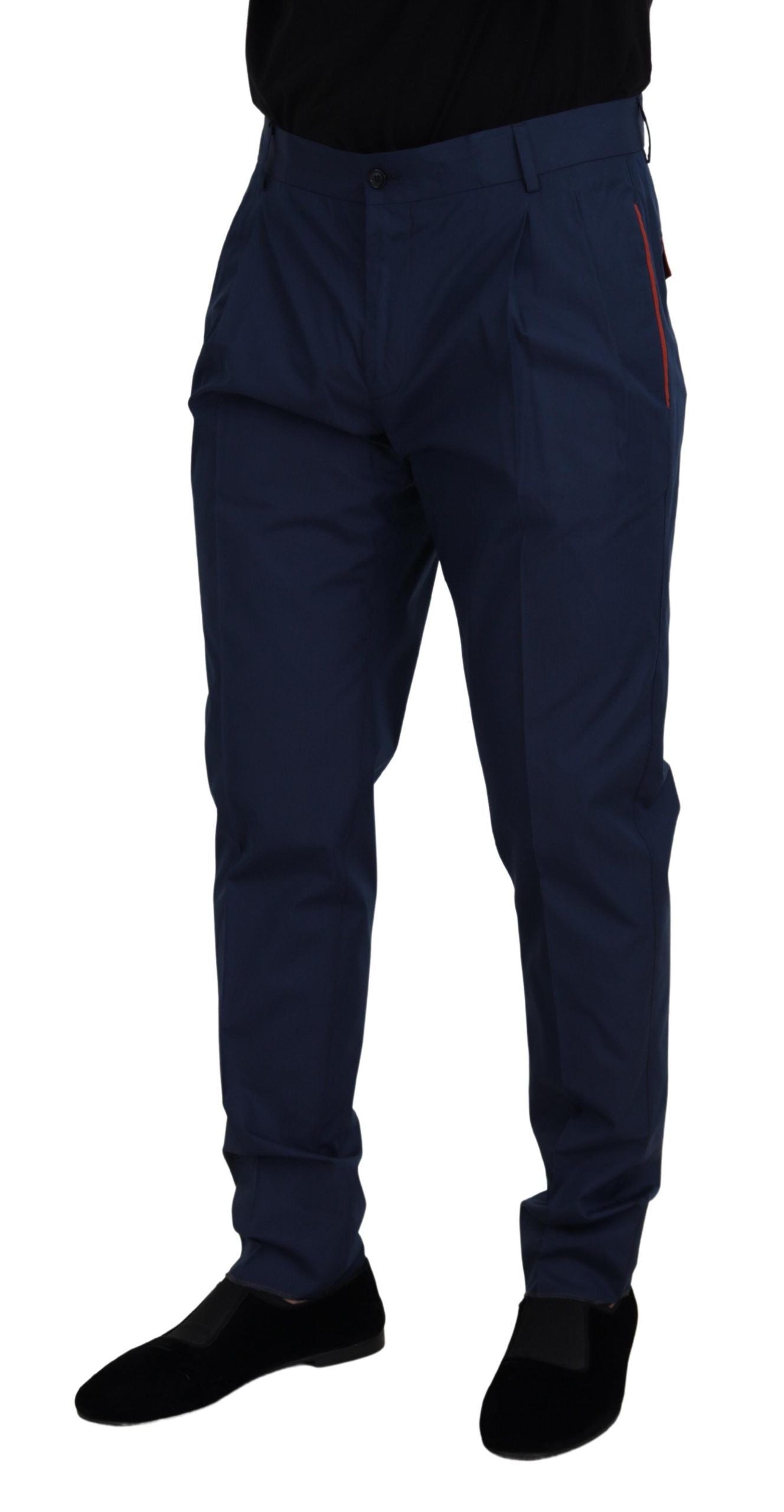 Dolce & Gabbana Blue Cotton-Silk Chino Trousers-4
