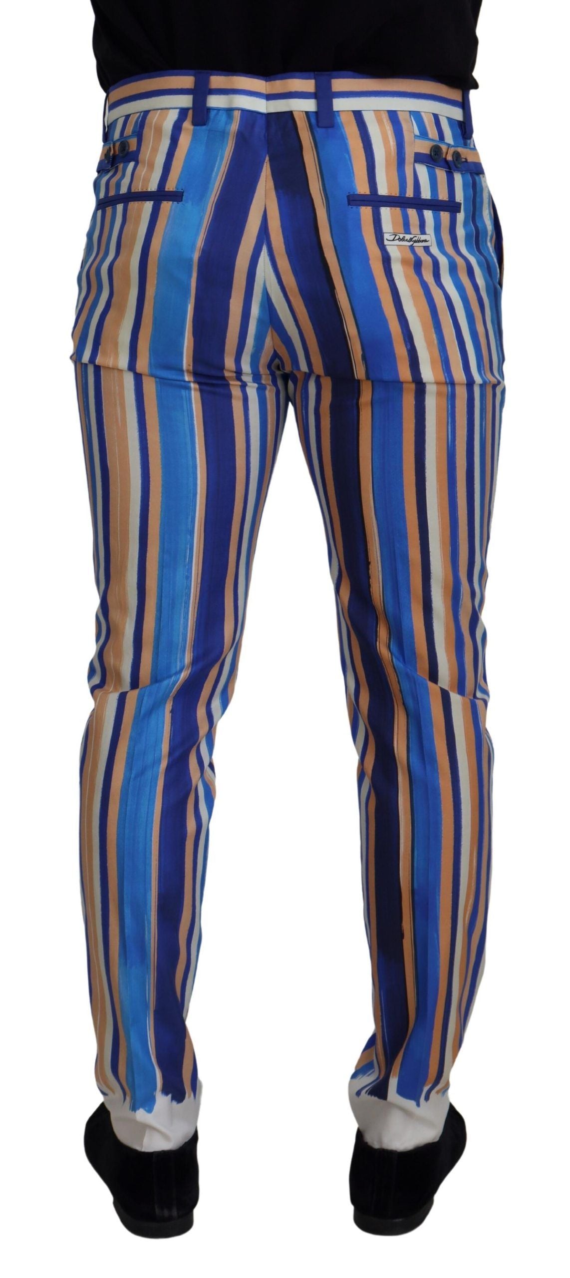 Dolce & Gabbana Blue Striped Silk Cotton Slim Fit Trousers-2