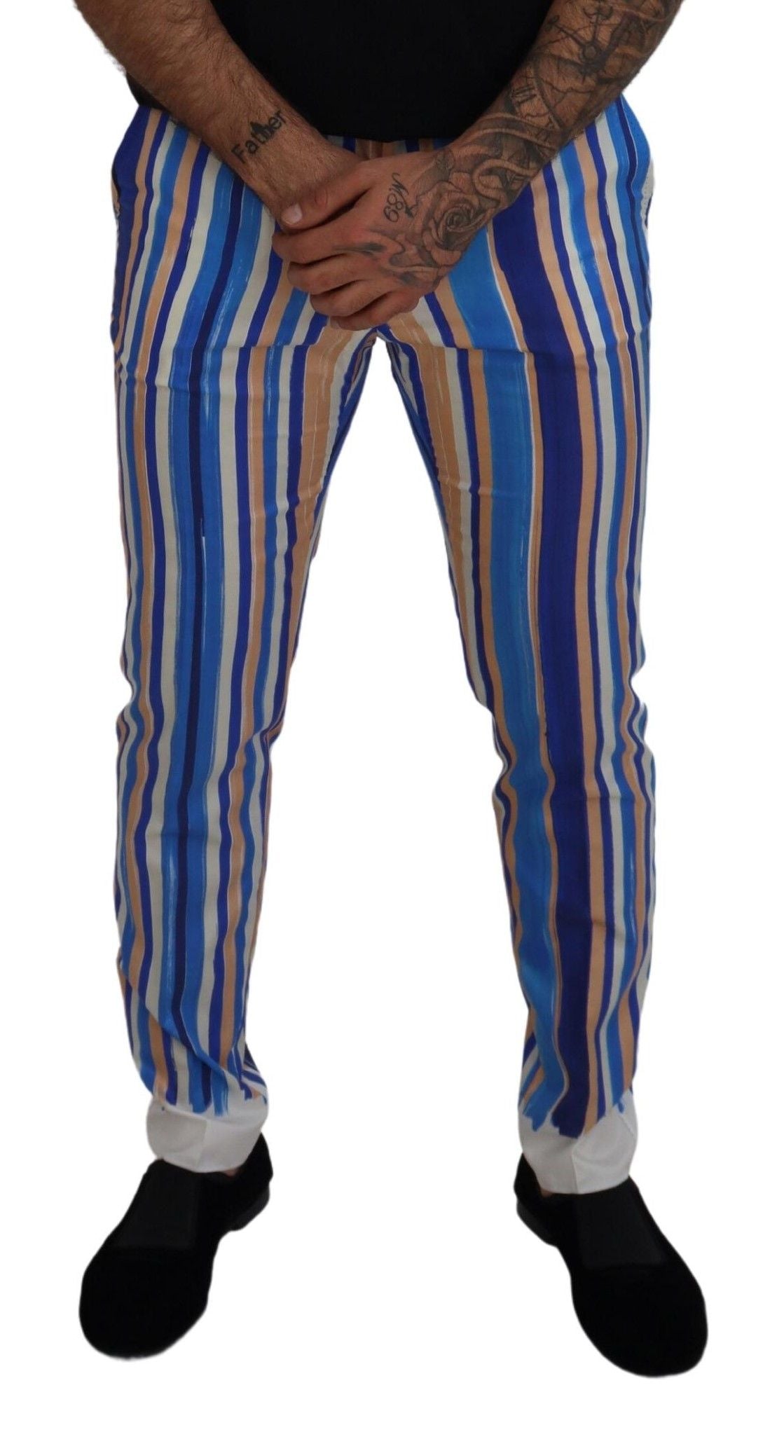 Dolce & Gabbana Blue Striped Silk Cotton Slim Fit Trousers-3