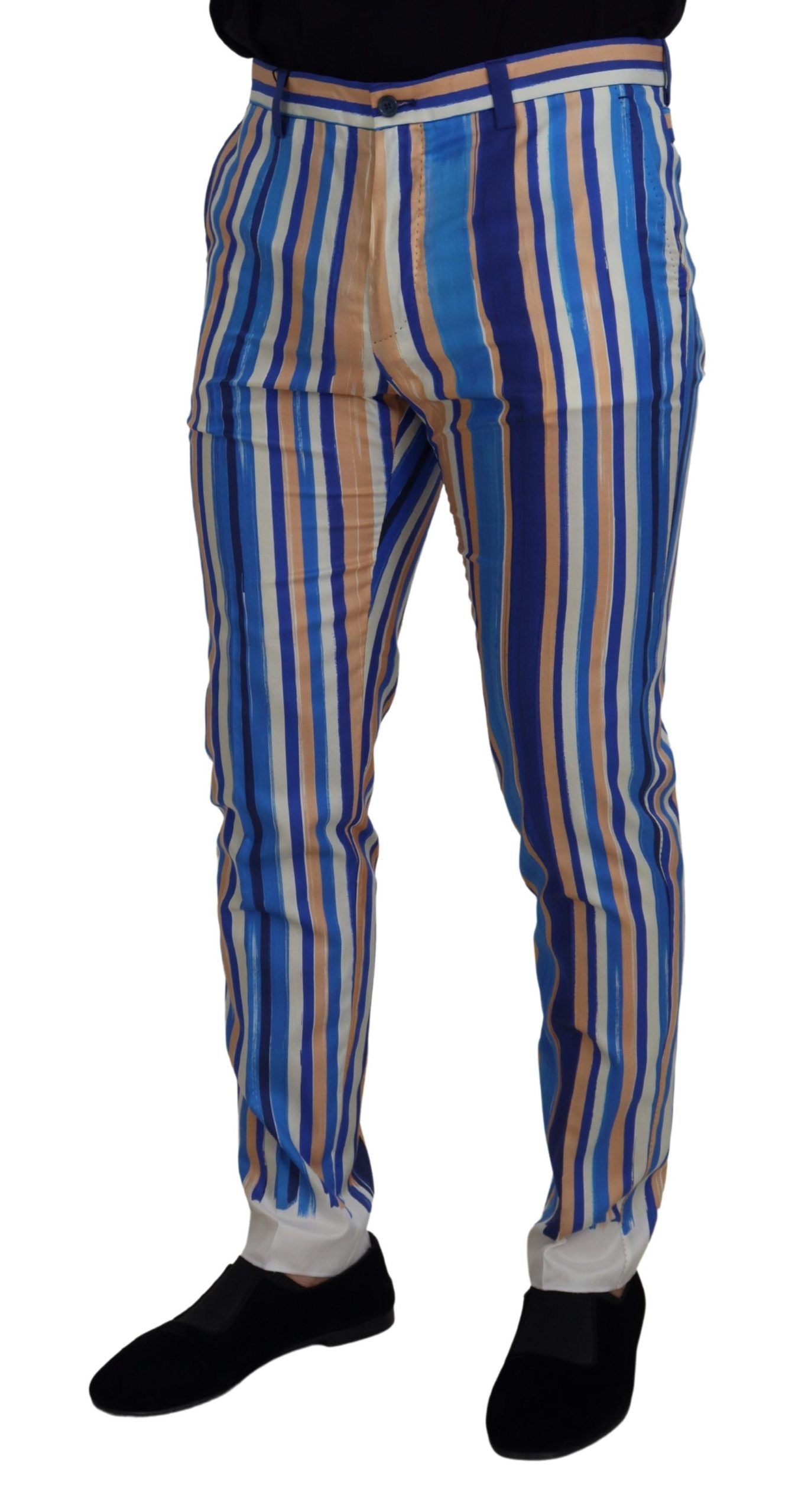 Dolce & Gabbana Blue Striped Silk Cotton Slim Fit Trousers-4