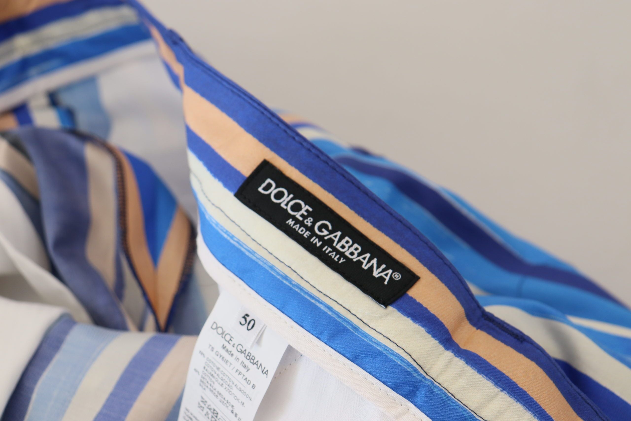 Dolce & Gabbana Blue Striped Silk Cotton Slim Fit Trousers-6