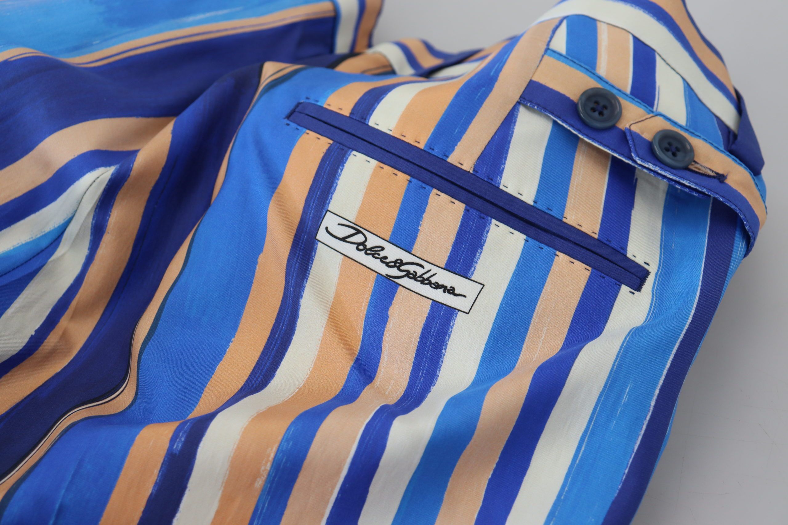 Dolce & Gabbana Blue Striped Silk Cotton Slim Fit Trousers-7