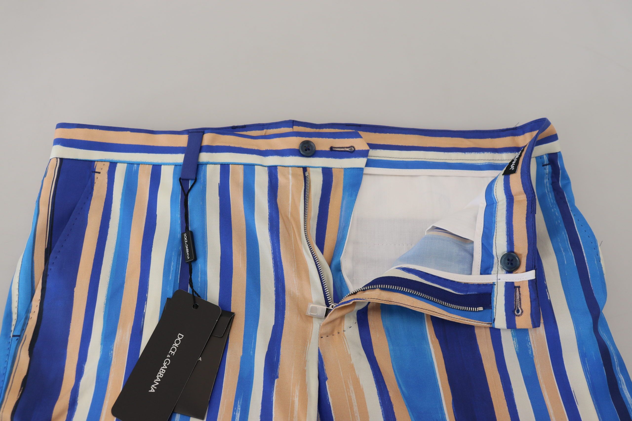 Dolce & Gabbana Blue Striped Silk Cotton Slim Fit Trousers-8