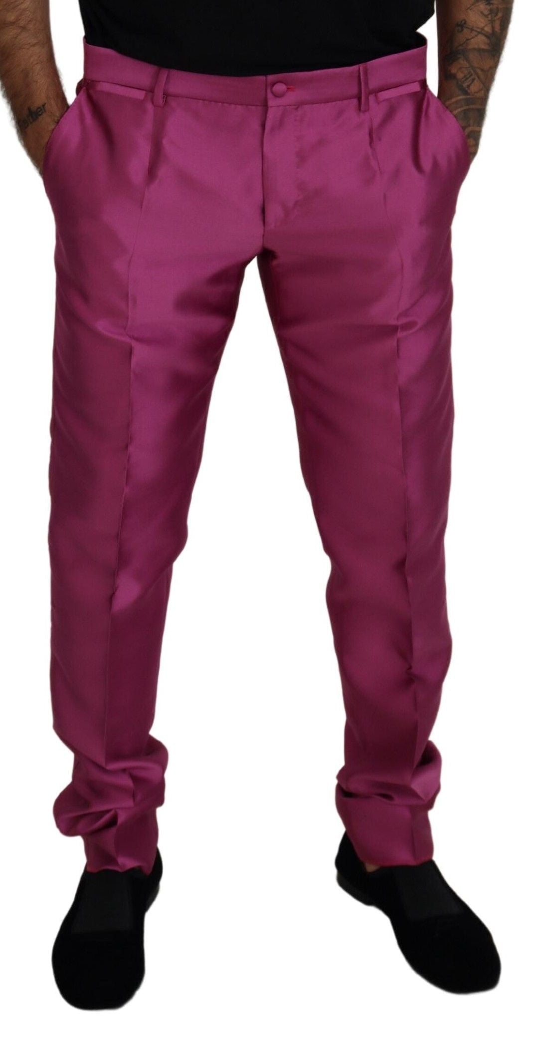 Dolce & Gabbana Pink Silk Slim Fit Trousers Dress Formal Trousers-2