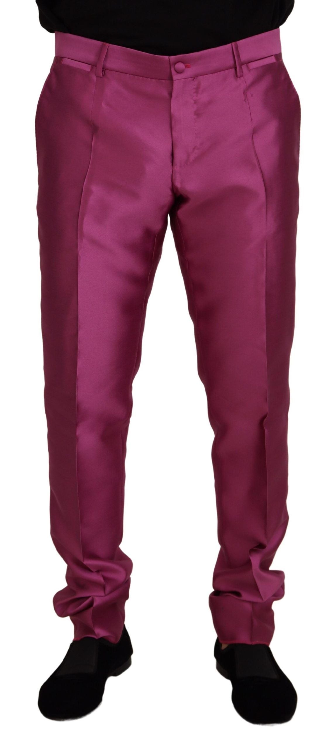 Dolce & Gabbana Pink Silk Slim Fit Trousers Dress Formal Trousers